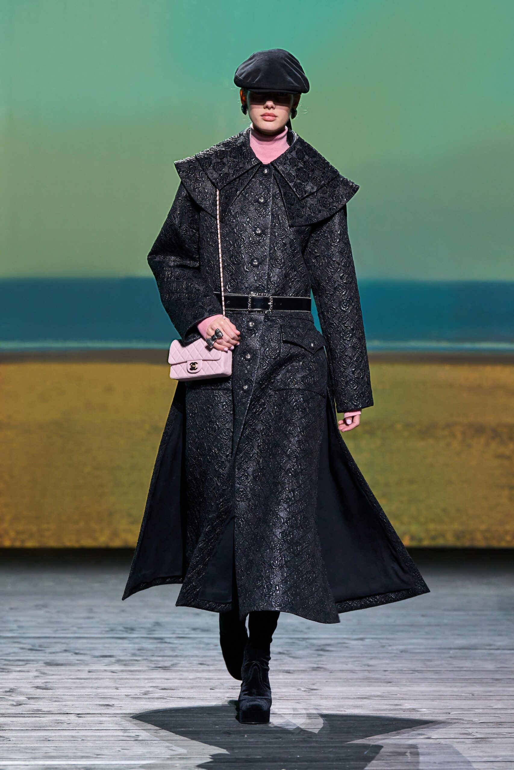 black embroidered coat with hat