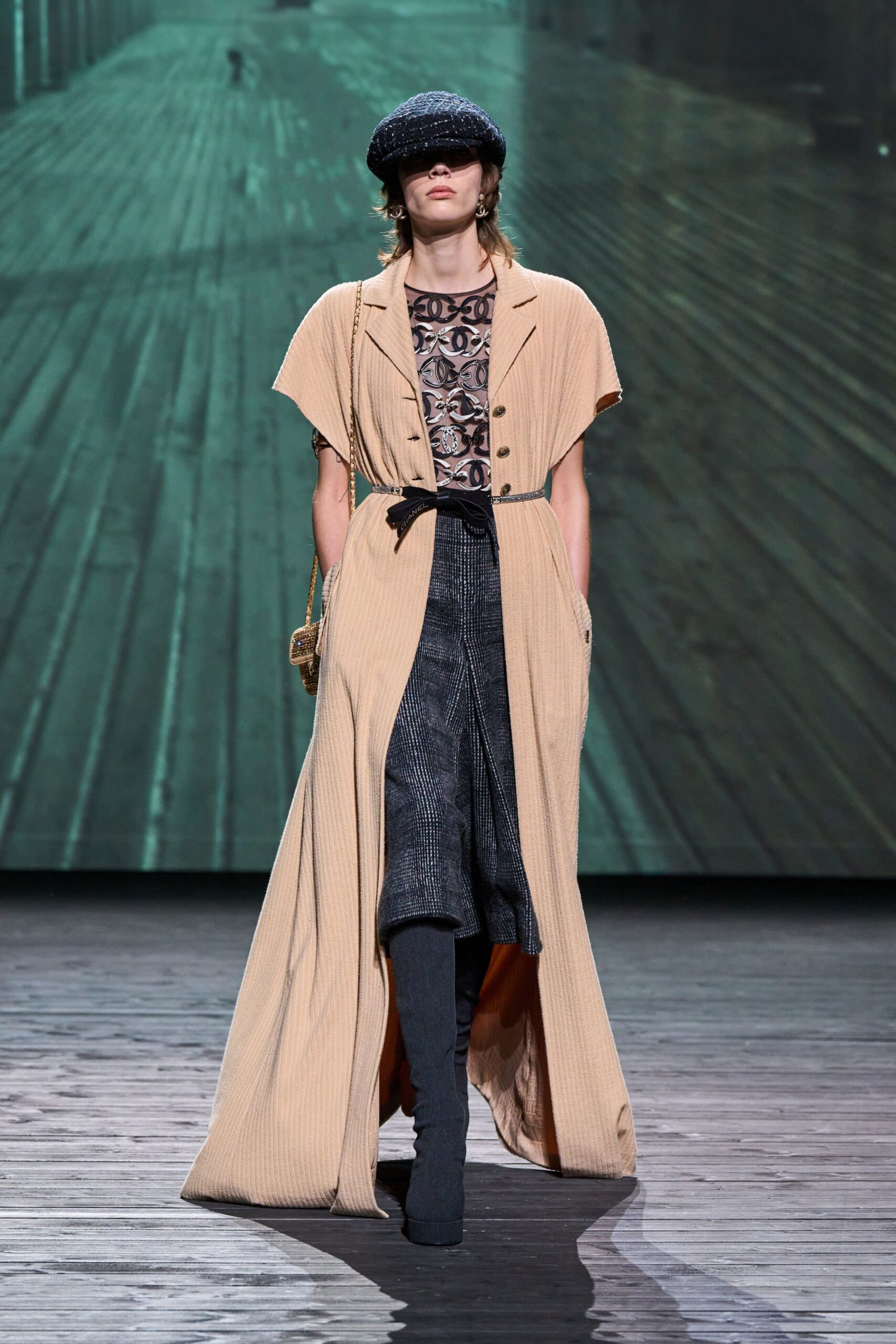 beige maxi dress with printed top
