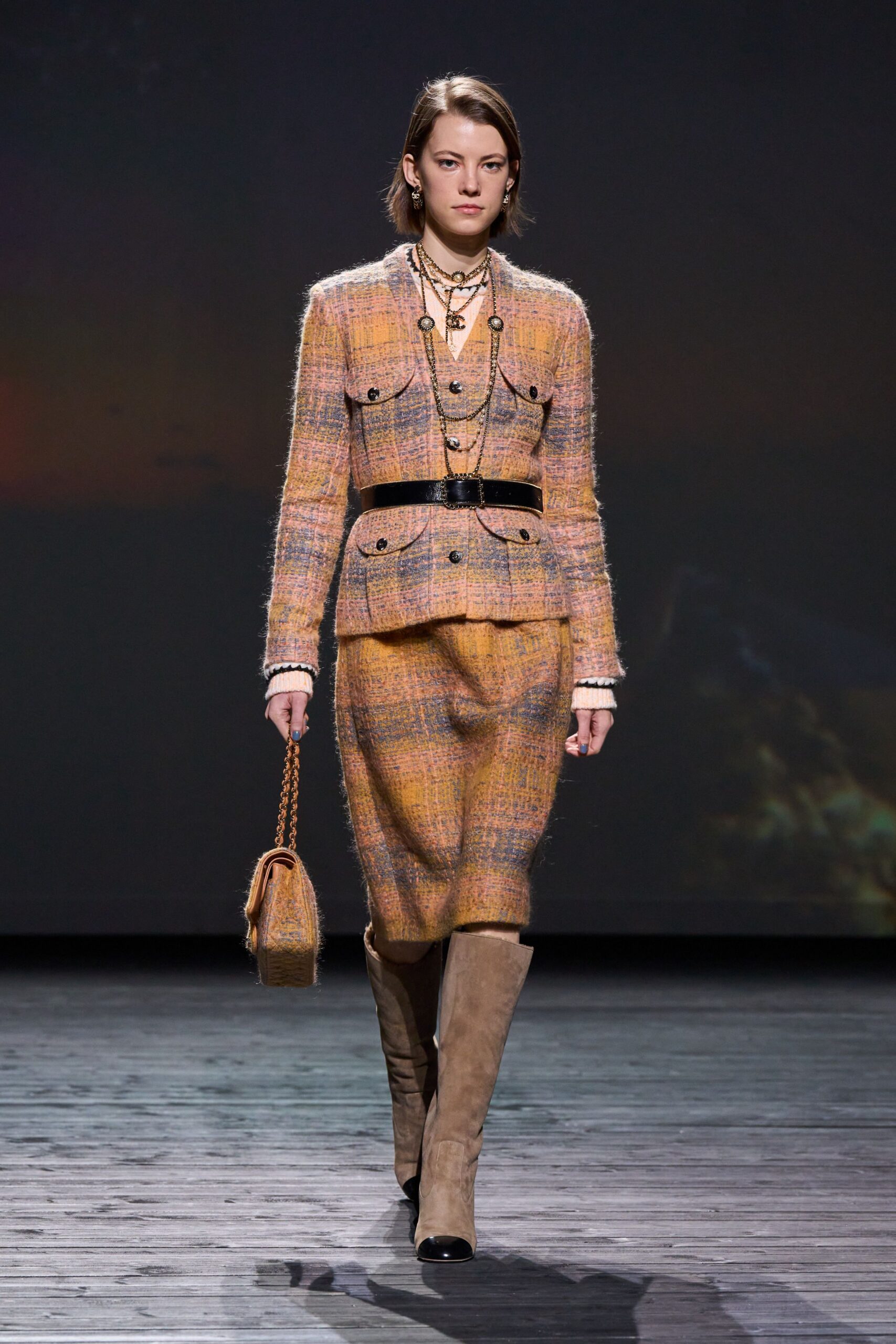 tailored tweed blazer and pencil skirt
