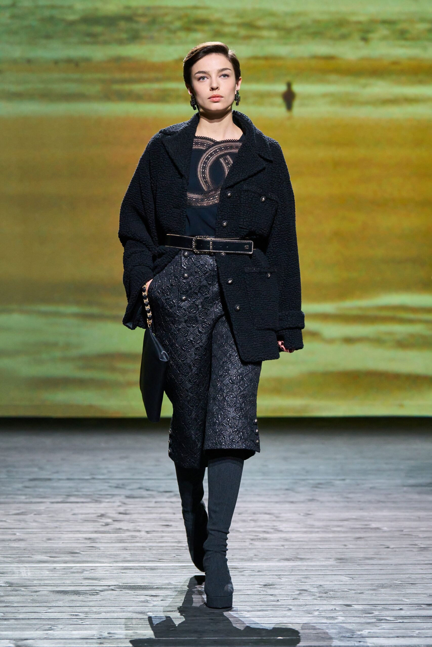black wool jacket with embroidered skirt