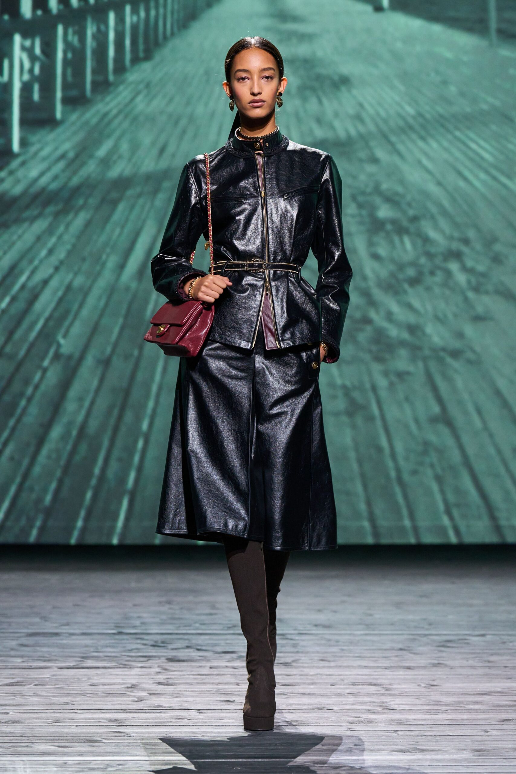 black leather coat with pants