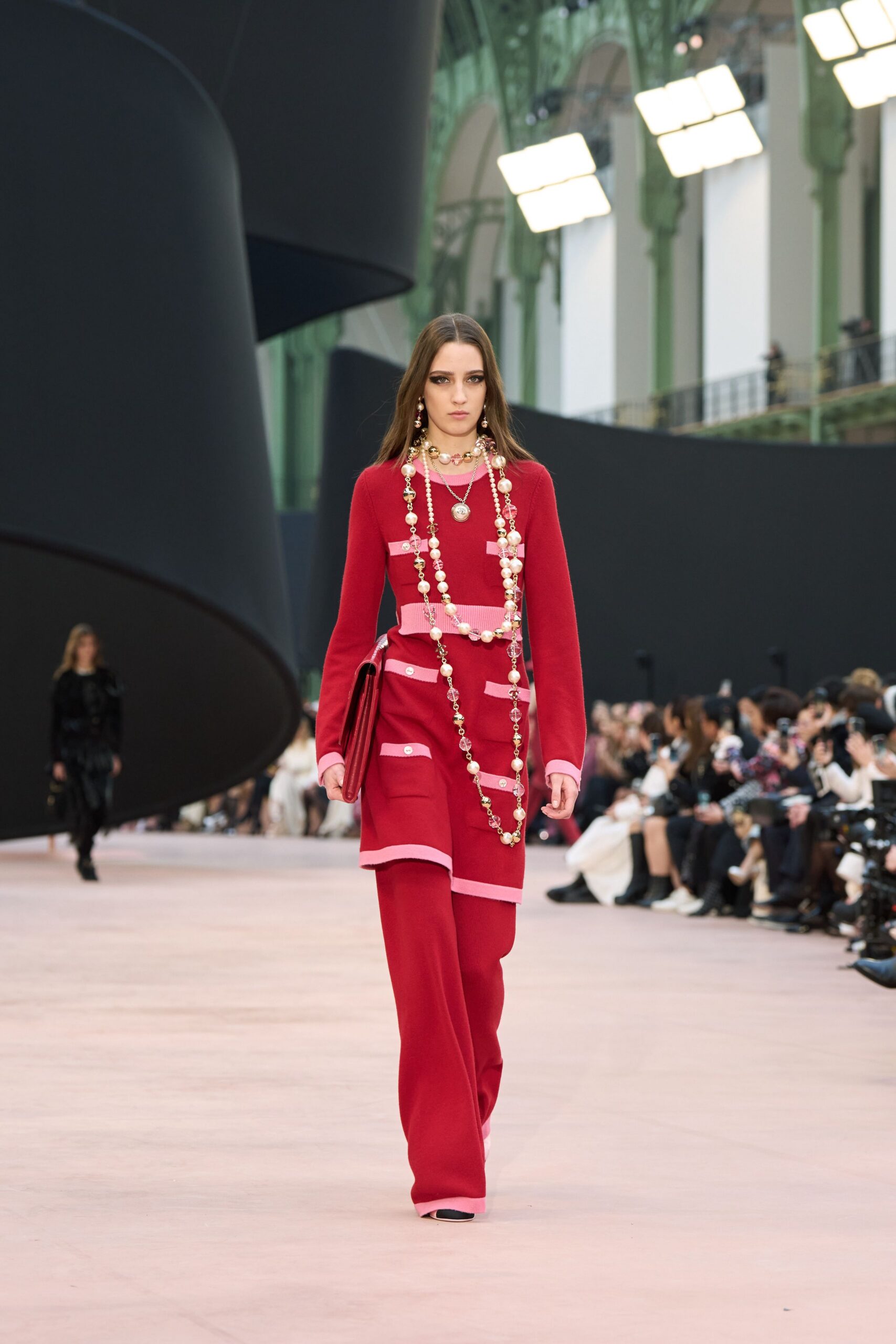 red wool fitted high-waisted straight-leg pants