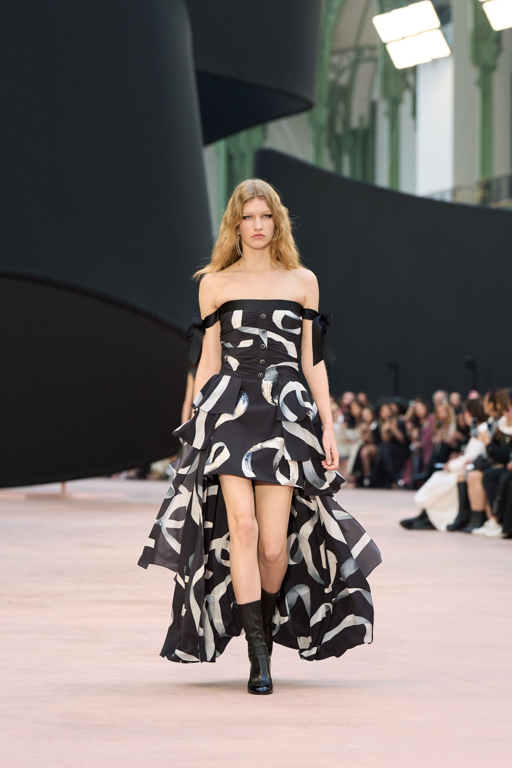 black and white tiered midi dress