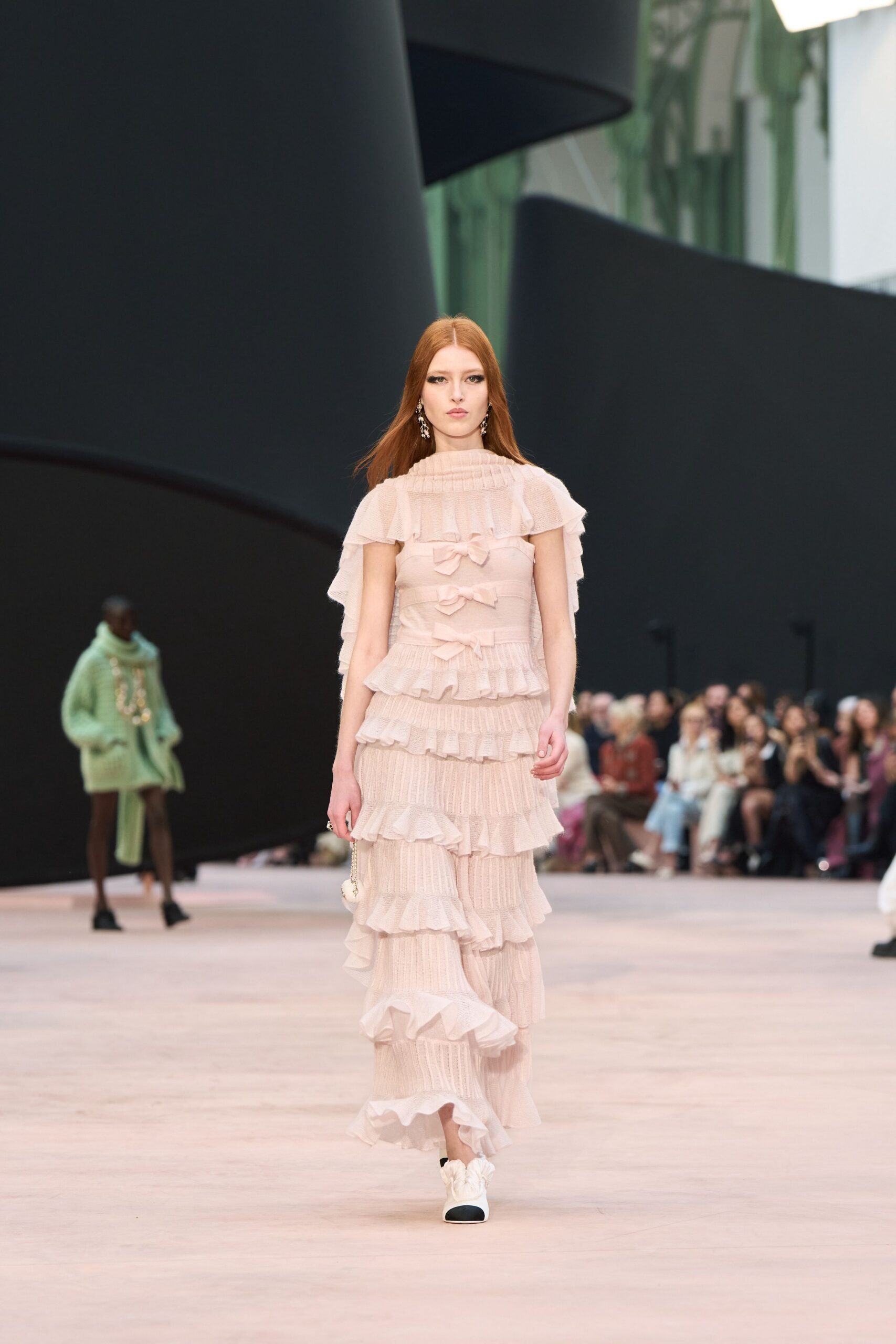 pink cotton sleeveless off-shoulder fitted ruffled tiered dress