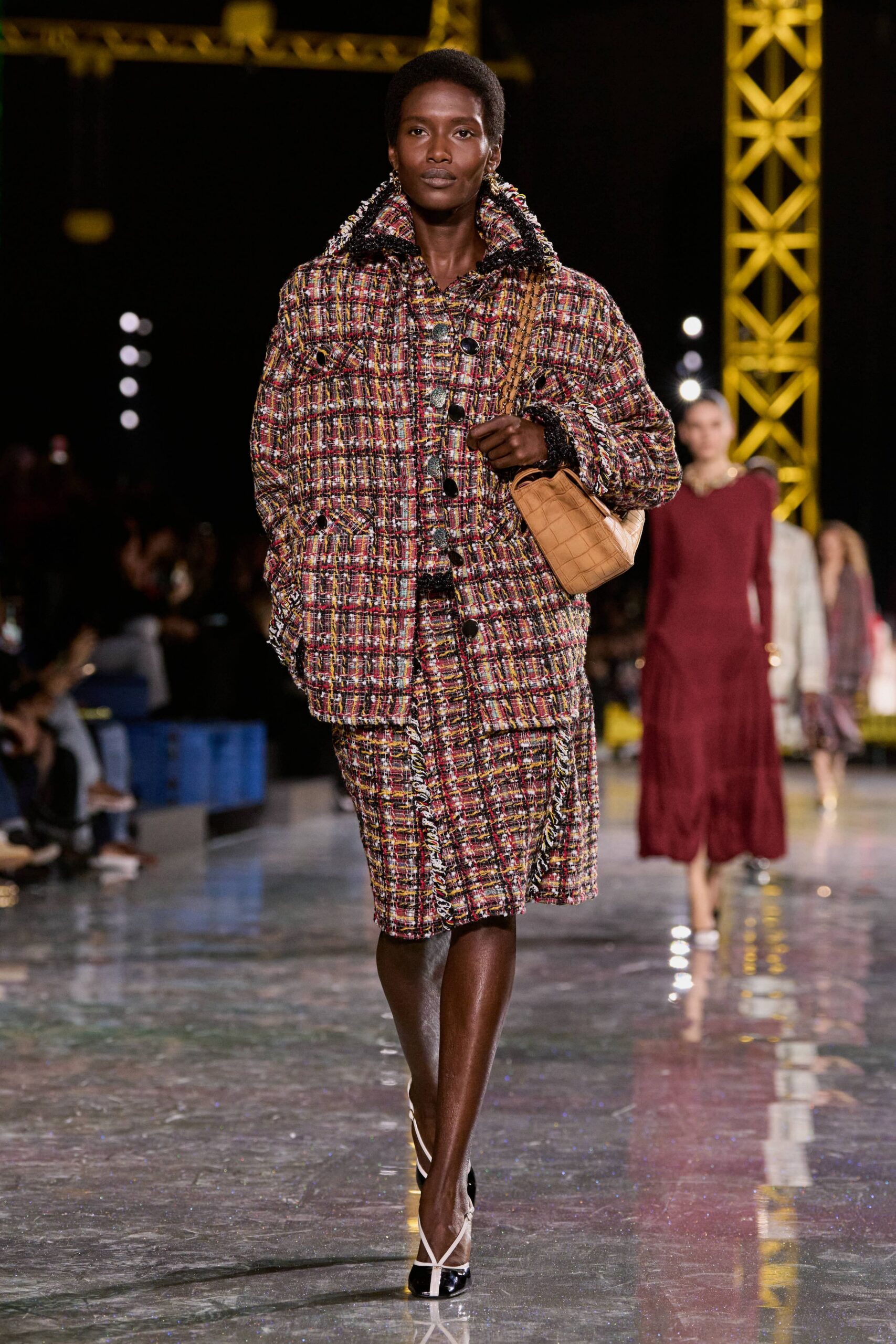 multi tweed long-sleeve collared relaxed buttoned layered jacket