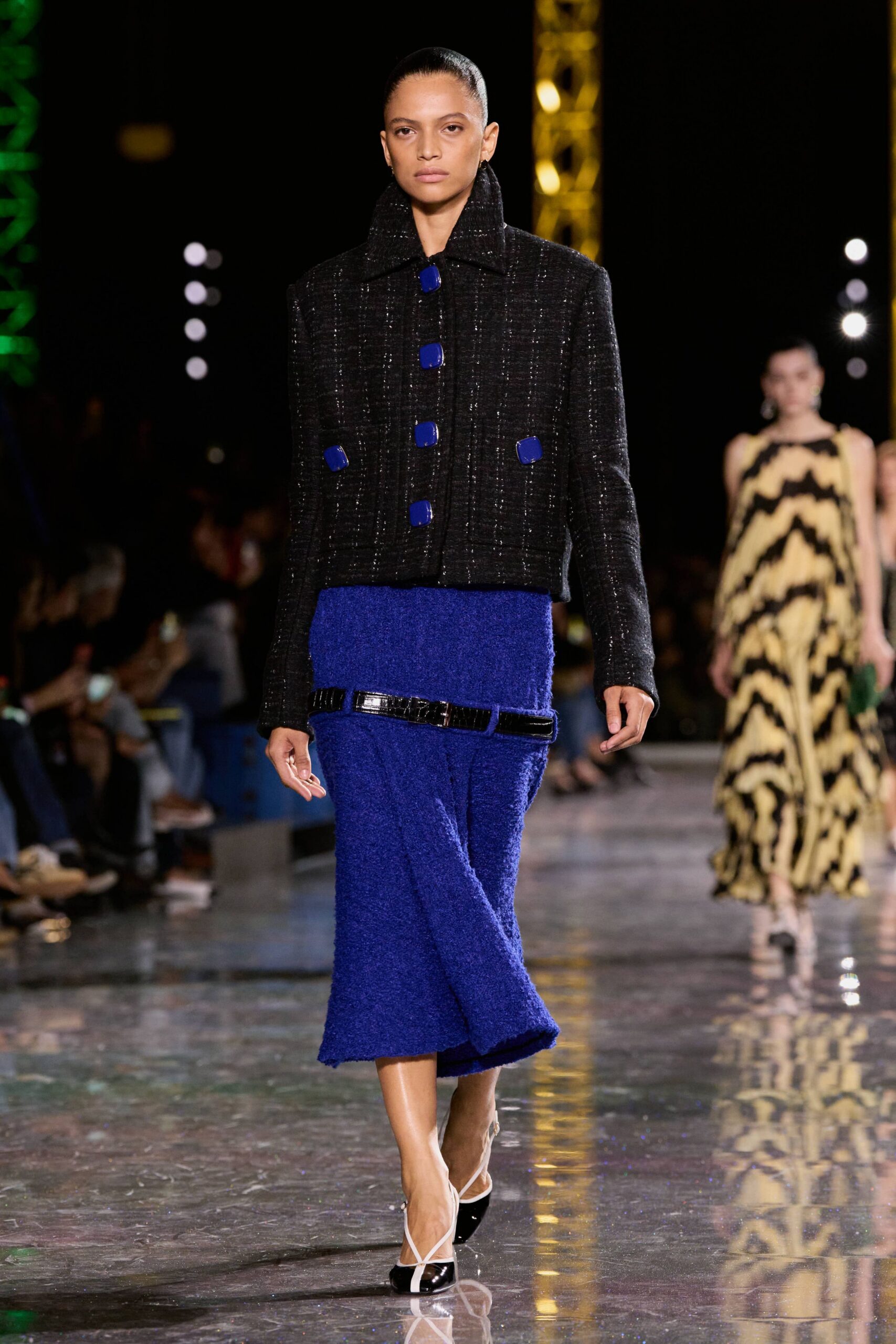 blue wool fitted pencil midi skirt