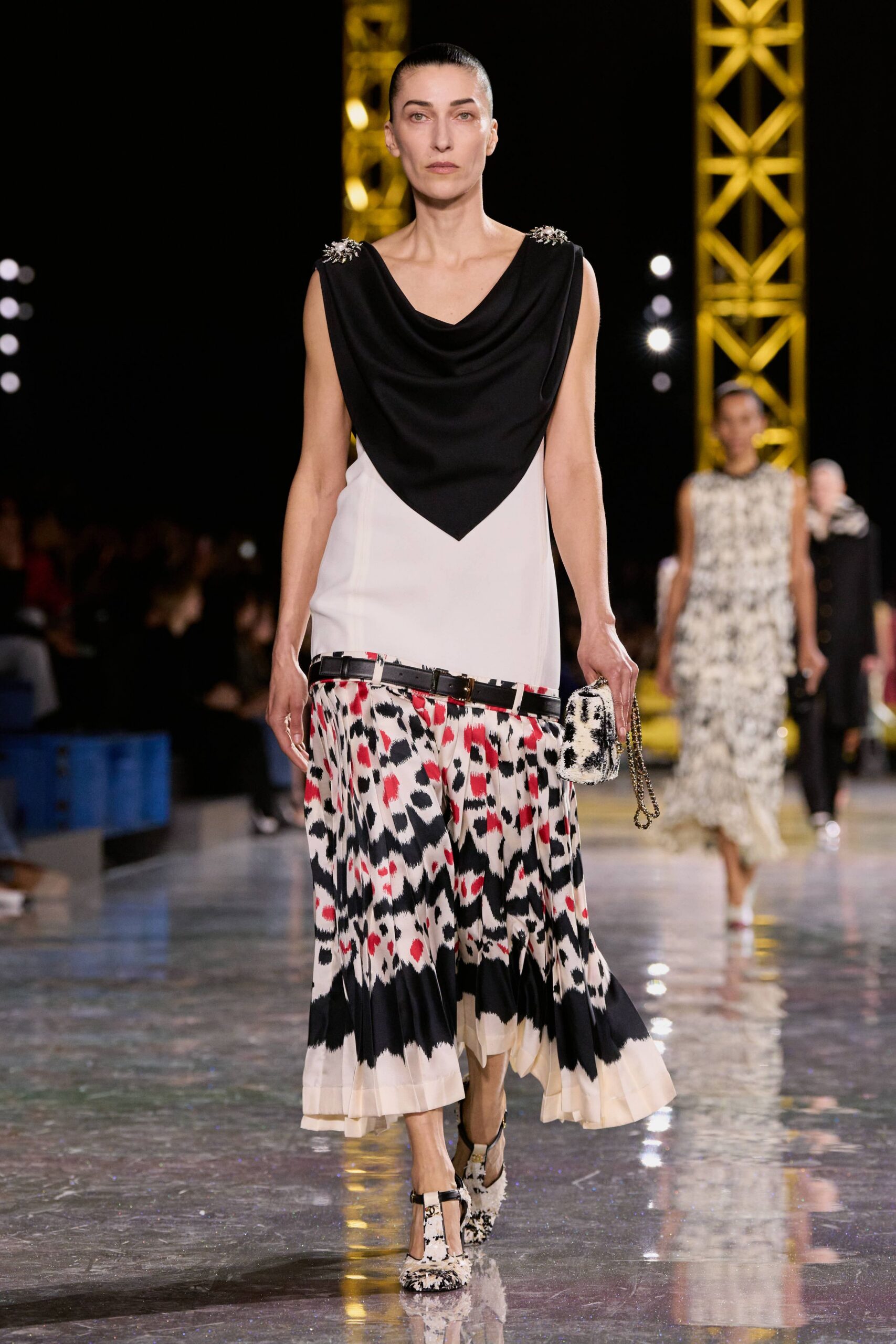 multi silk fitted tiered midi skirt