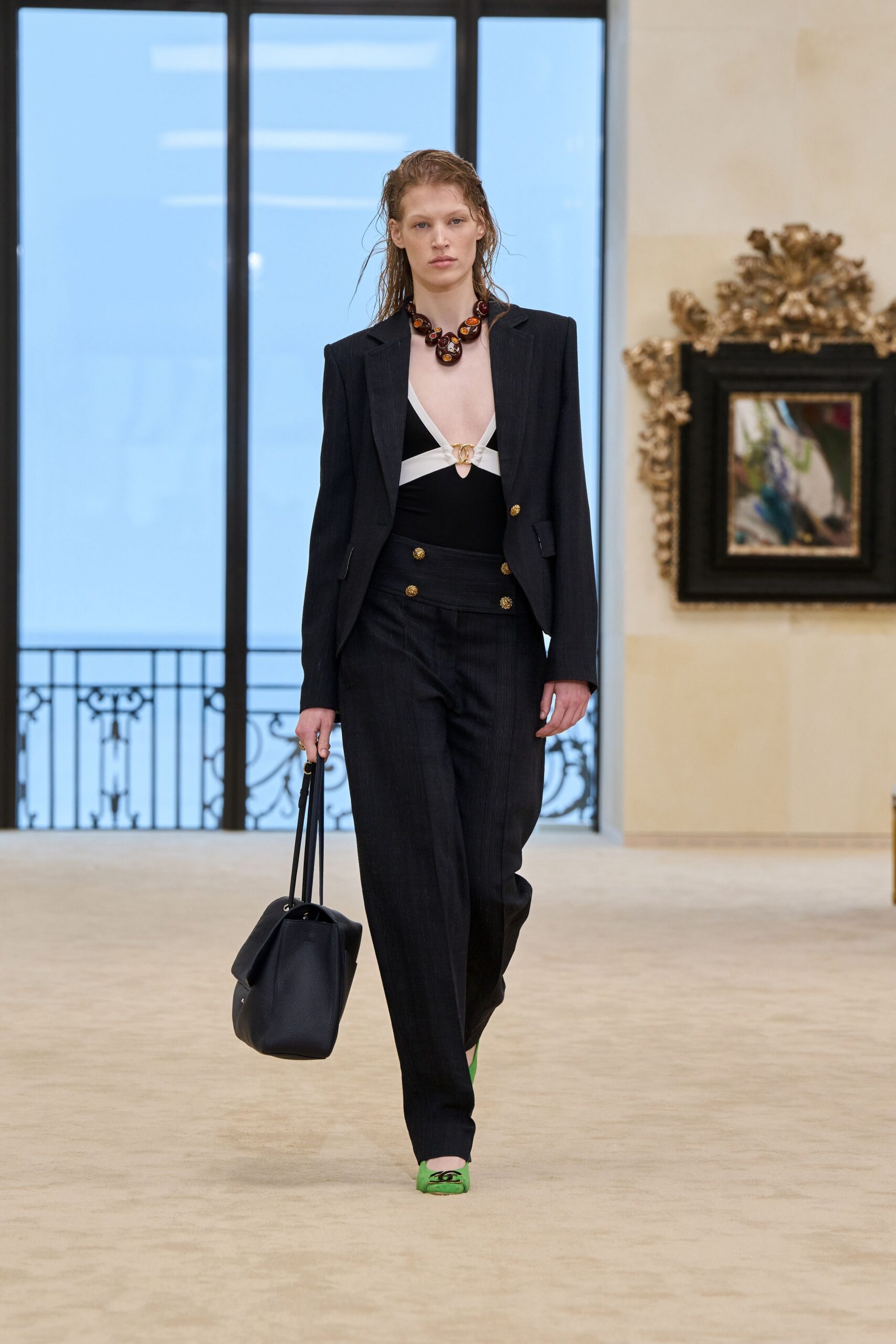black blazer and tailored pants