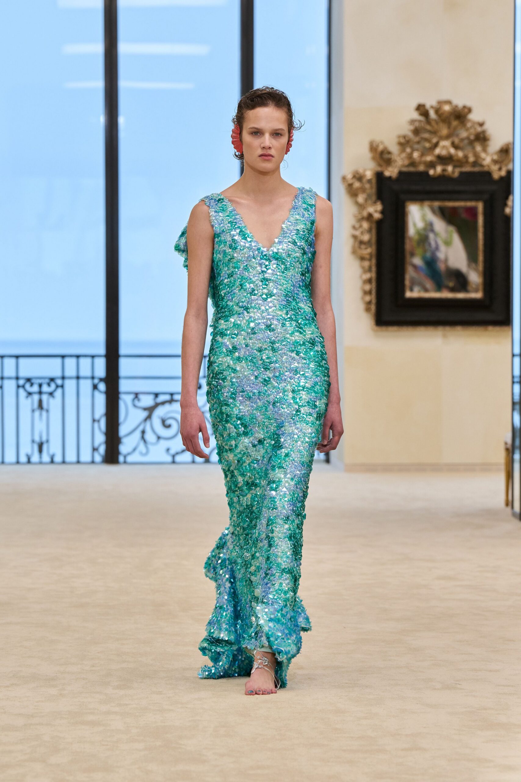 blue green sequined gown