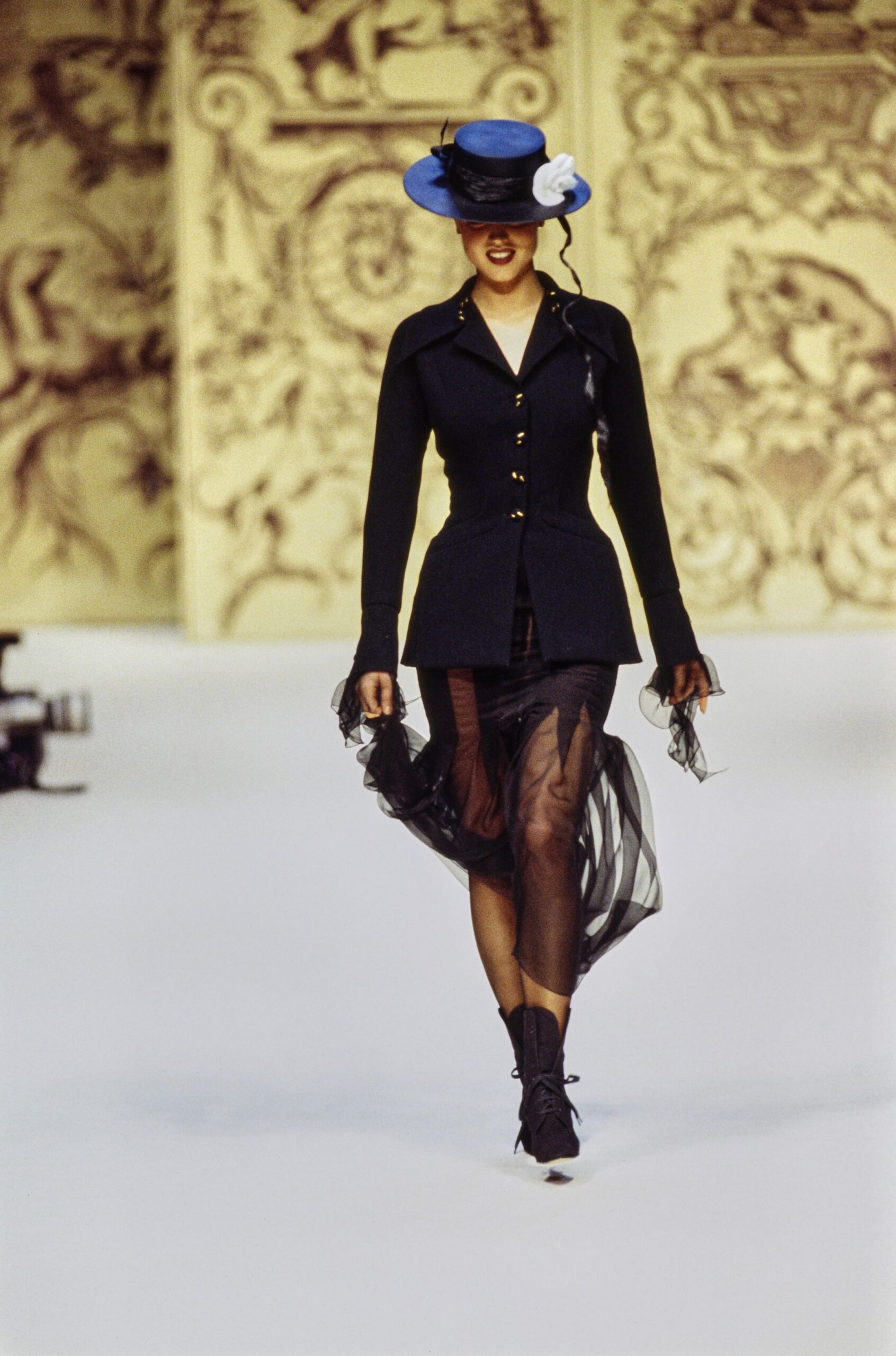 black tailored blazer with layered skirt