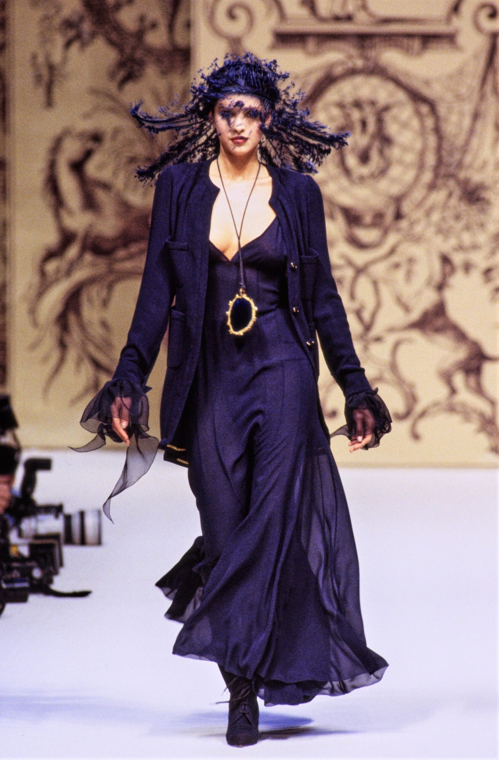 black silk gown with blazer