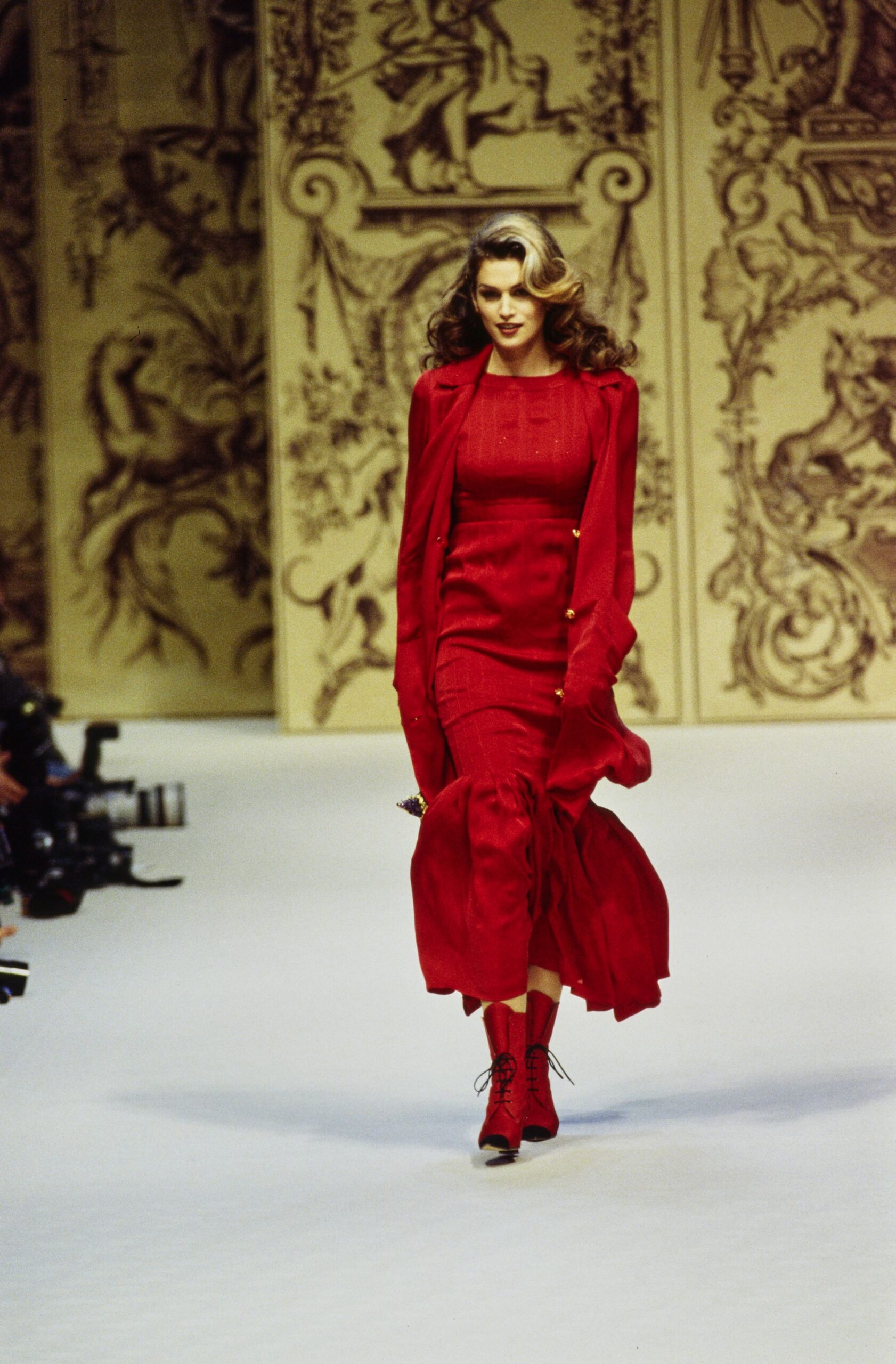 red midi dress with shoes