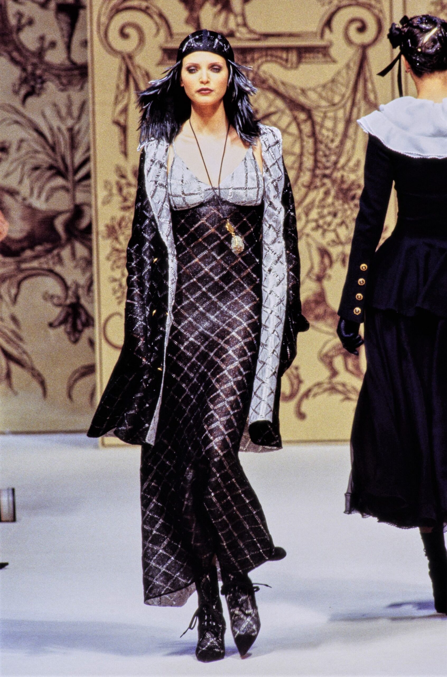 black silk layered dress with coat