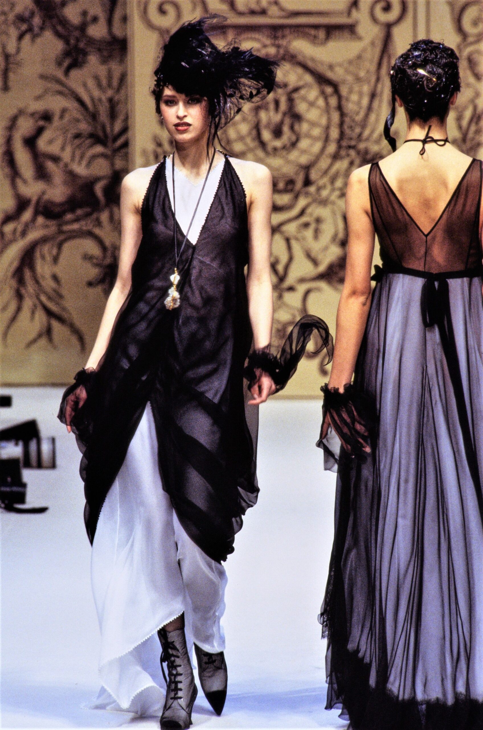 black and gray flowing dresses