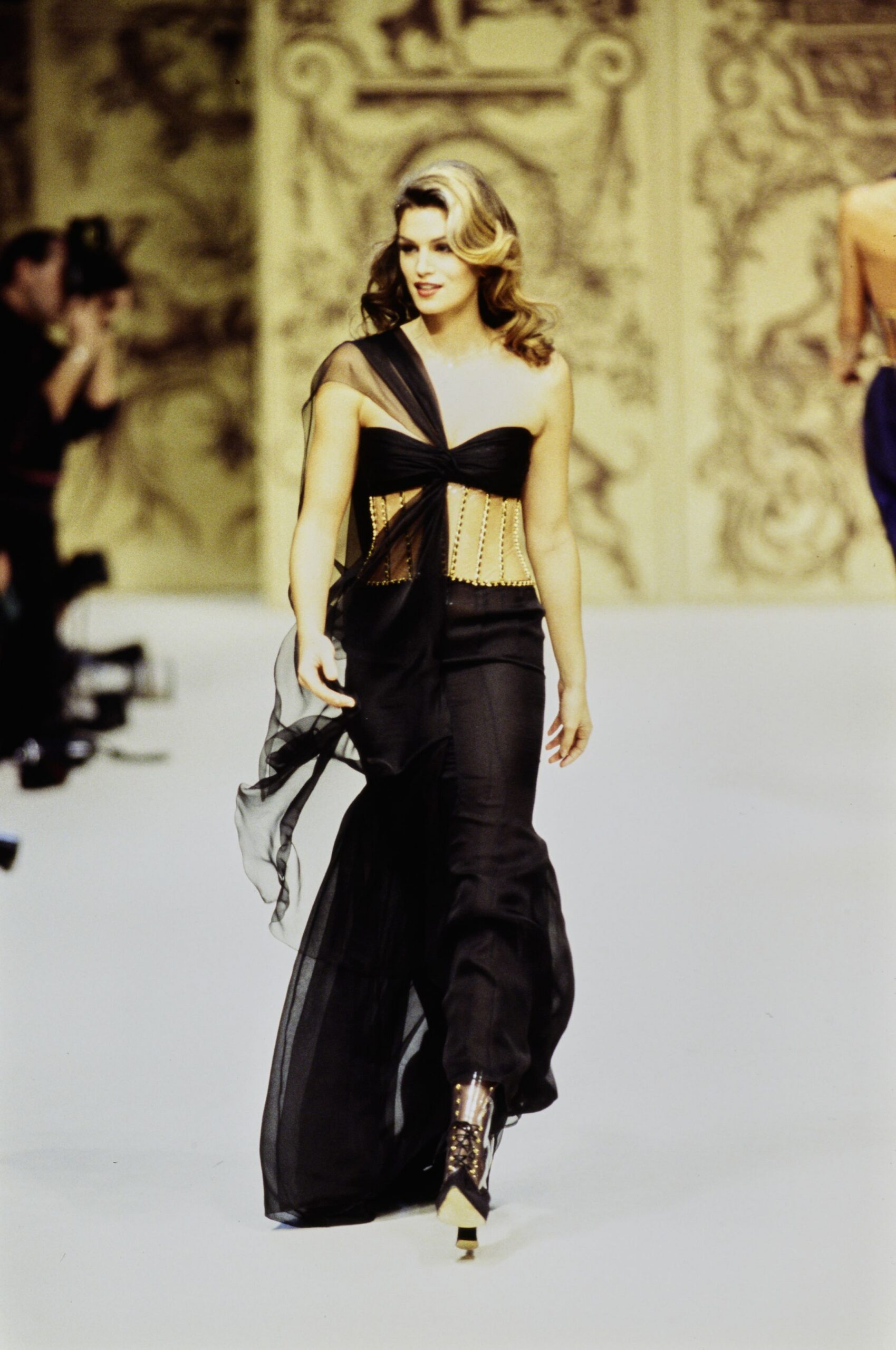 black silk gown with corset