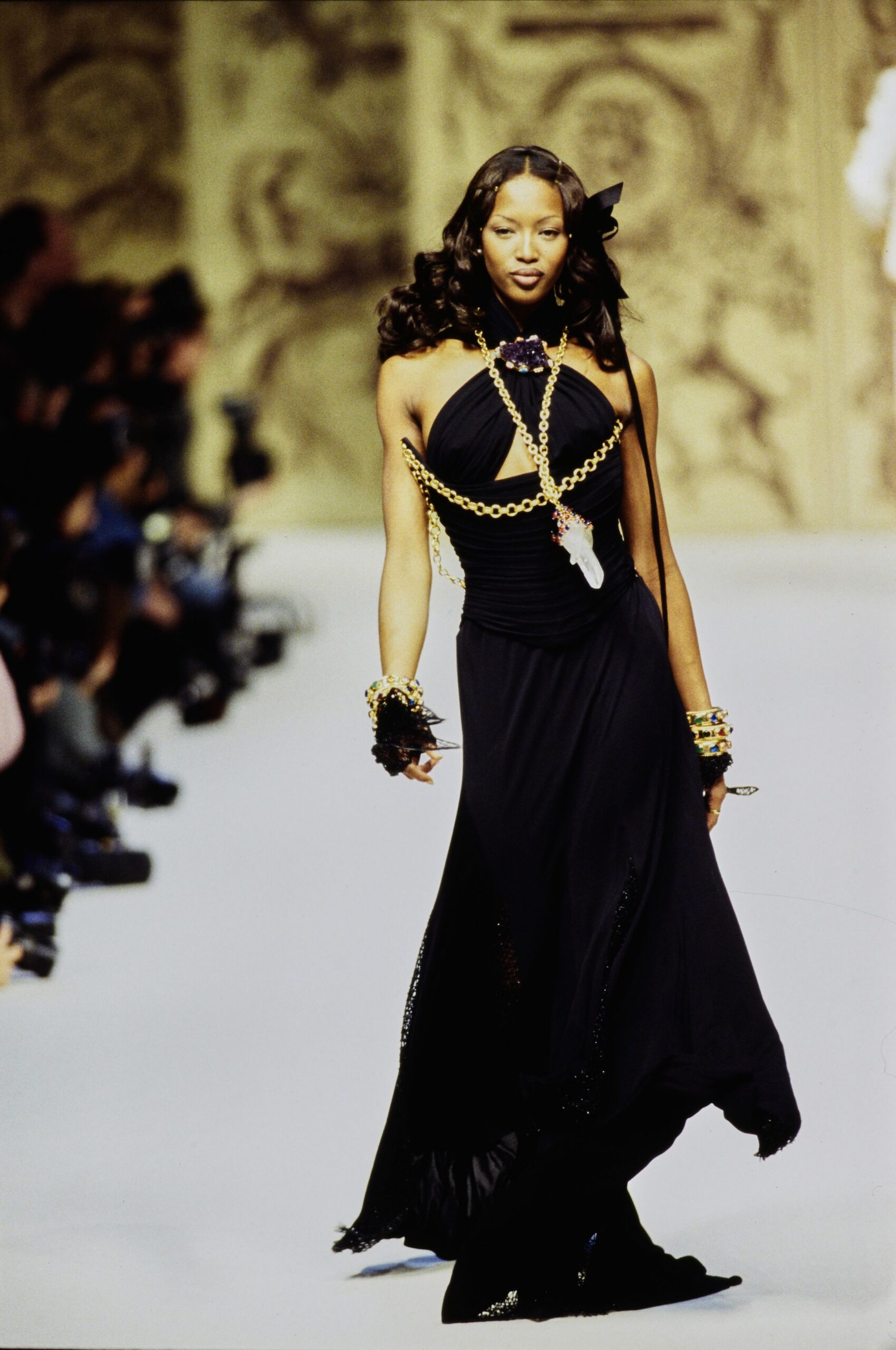 black silk sleeveless gown