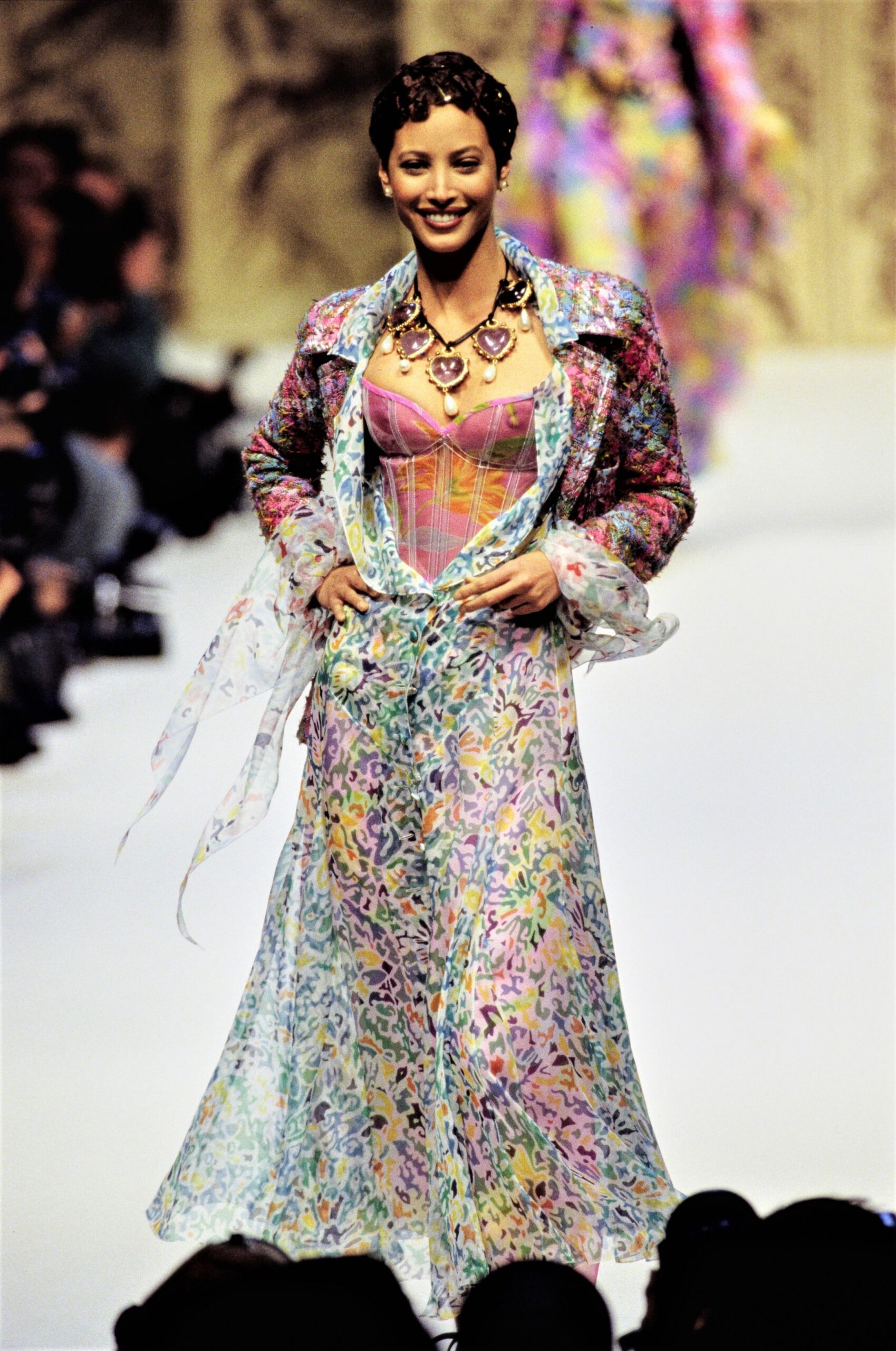 multi silk long-sleeve collared structured layered jacket