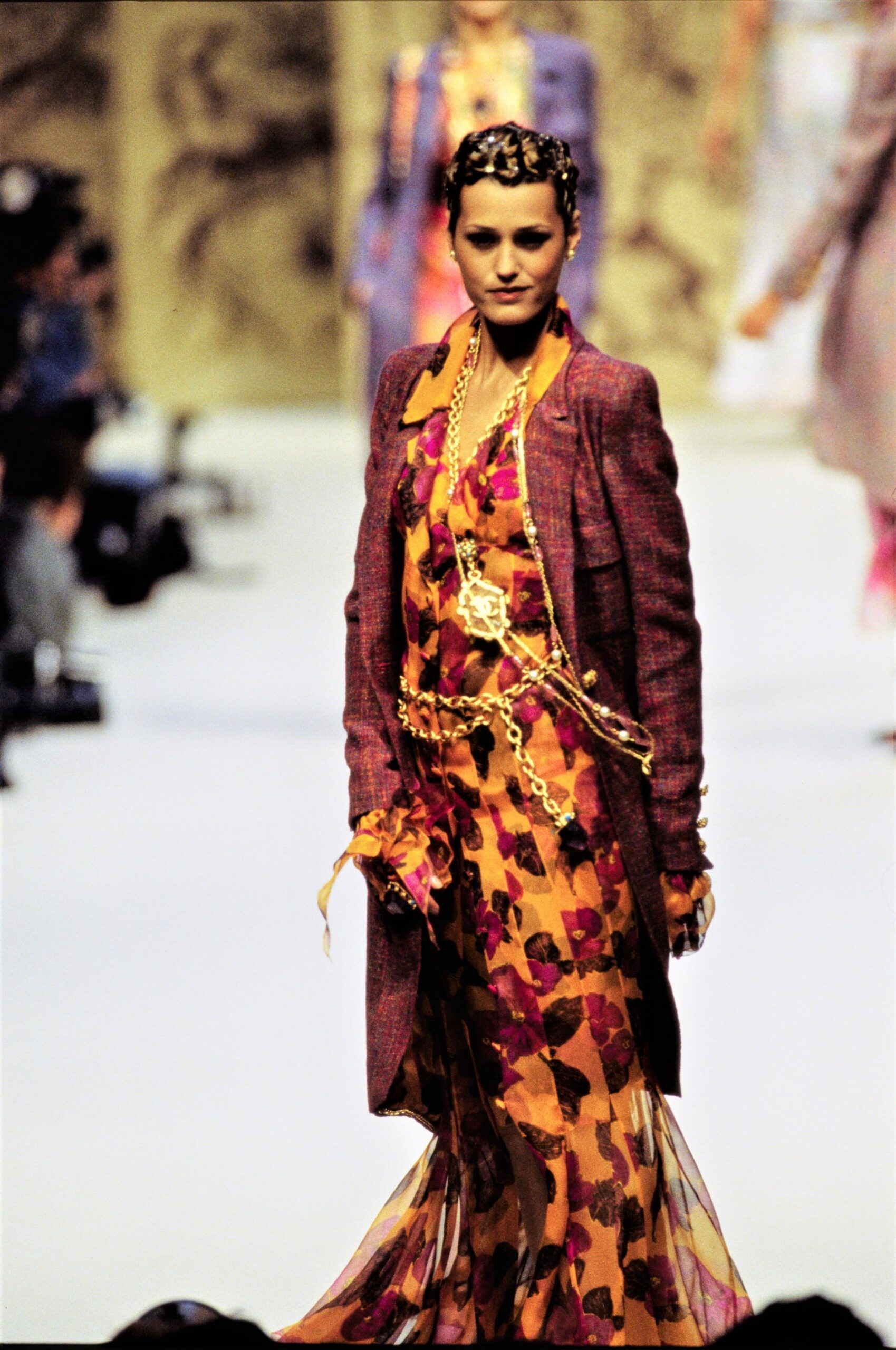 floral maxi dress with blazer