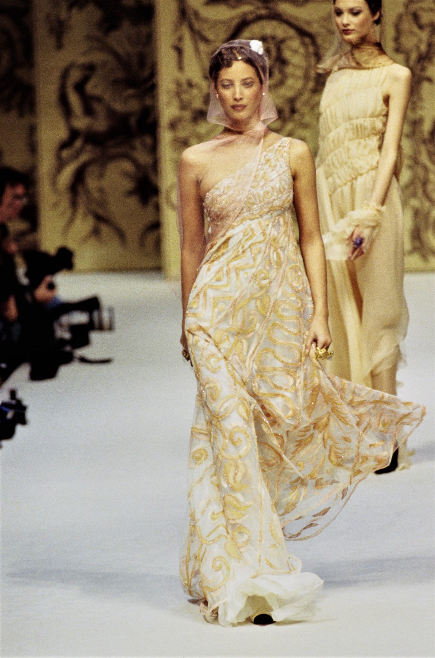 white gold embroidered gown