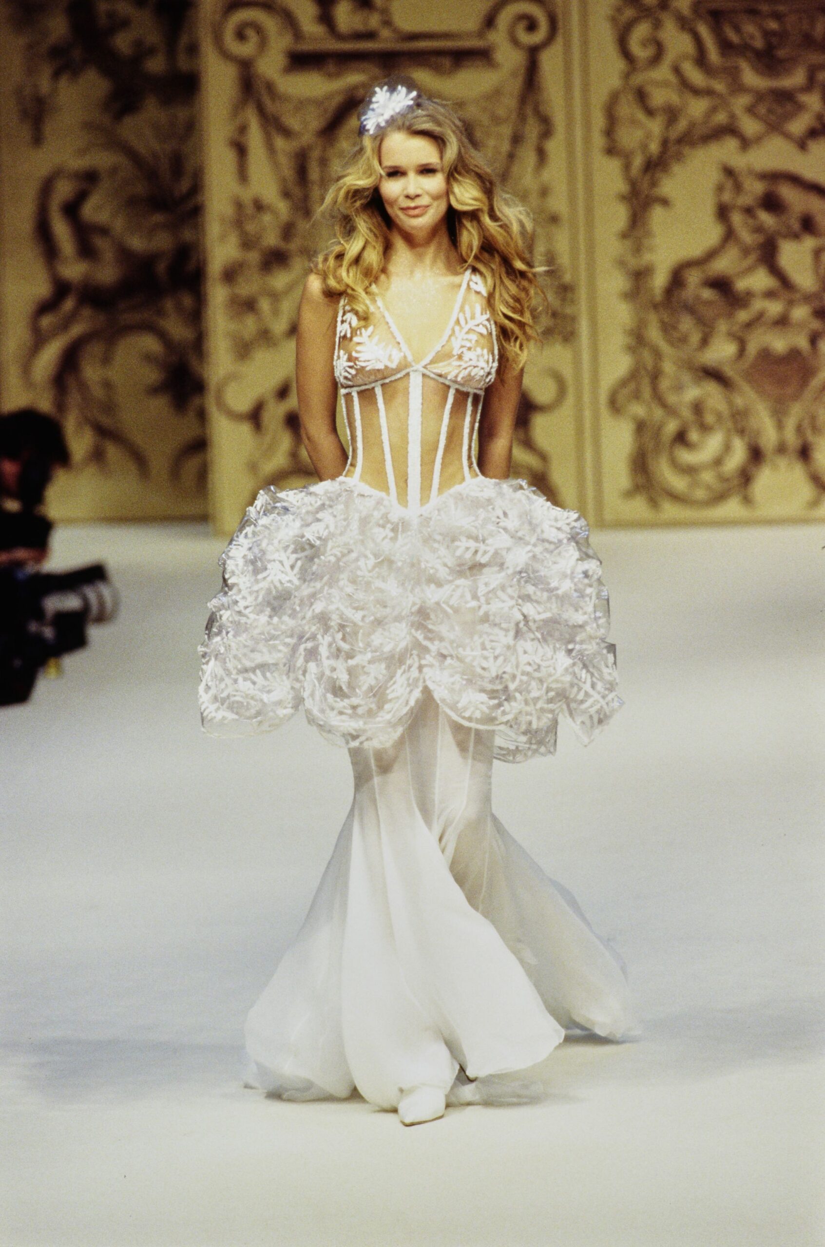 white silk sleeveless gown