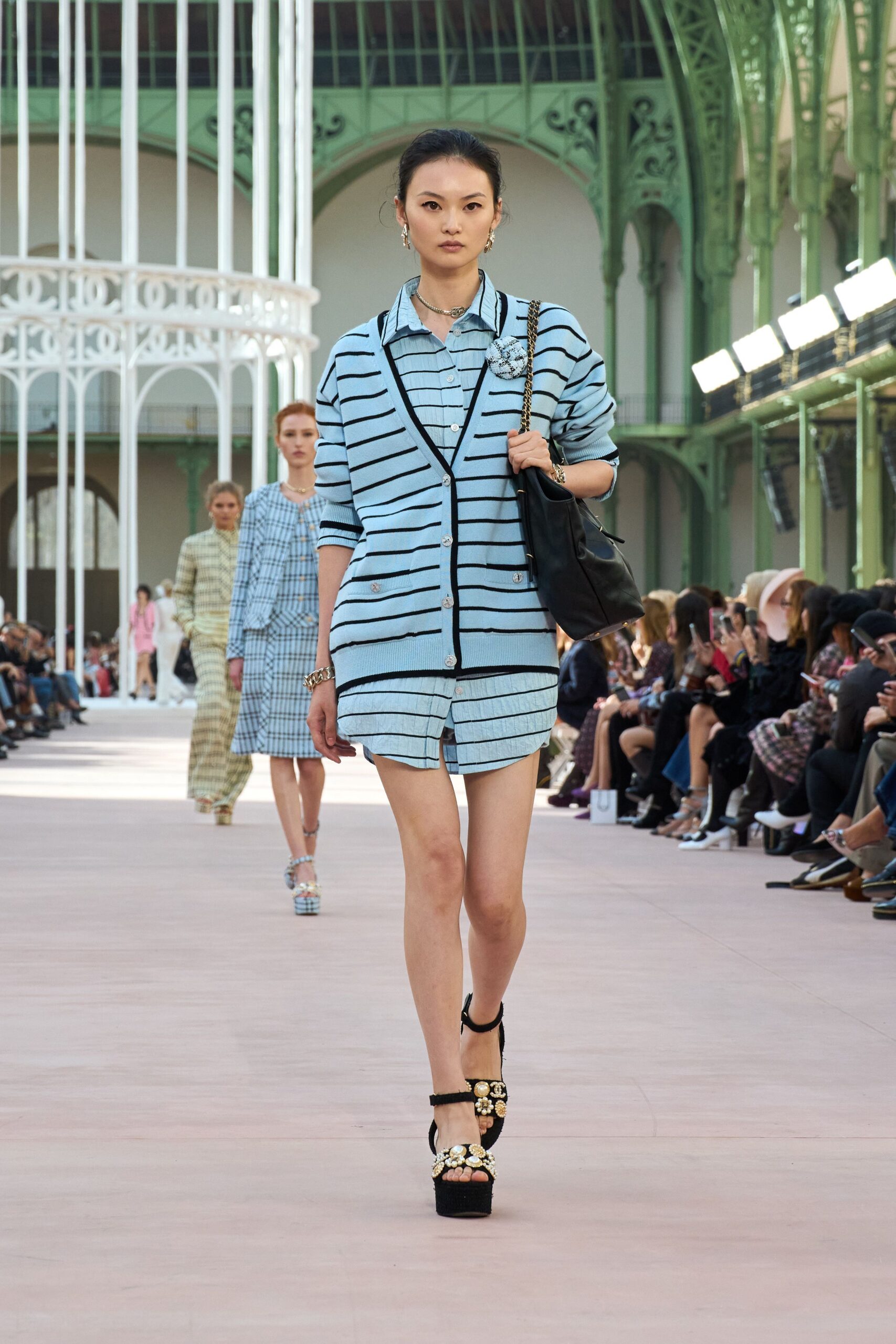 blue cotton long-sleeve collared relaxed striped short shirt-dress