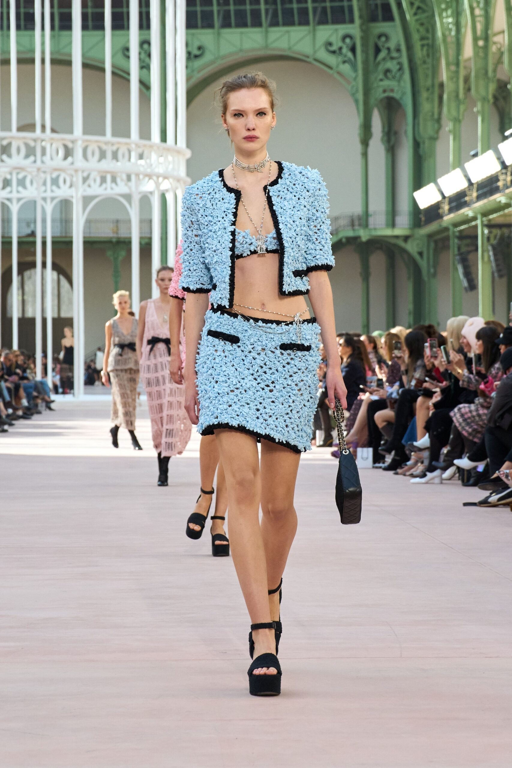 blue tweed fitted pencil skirt