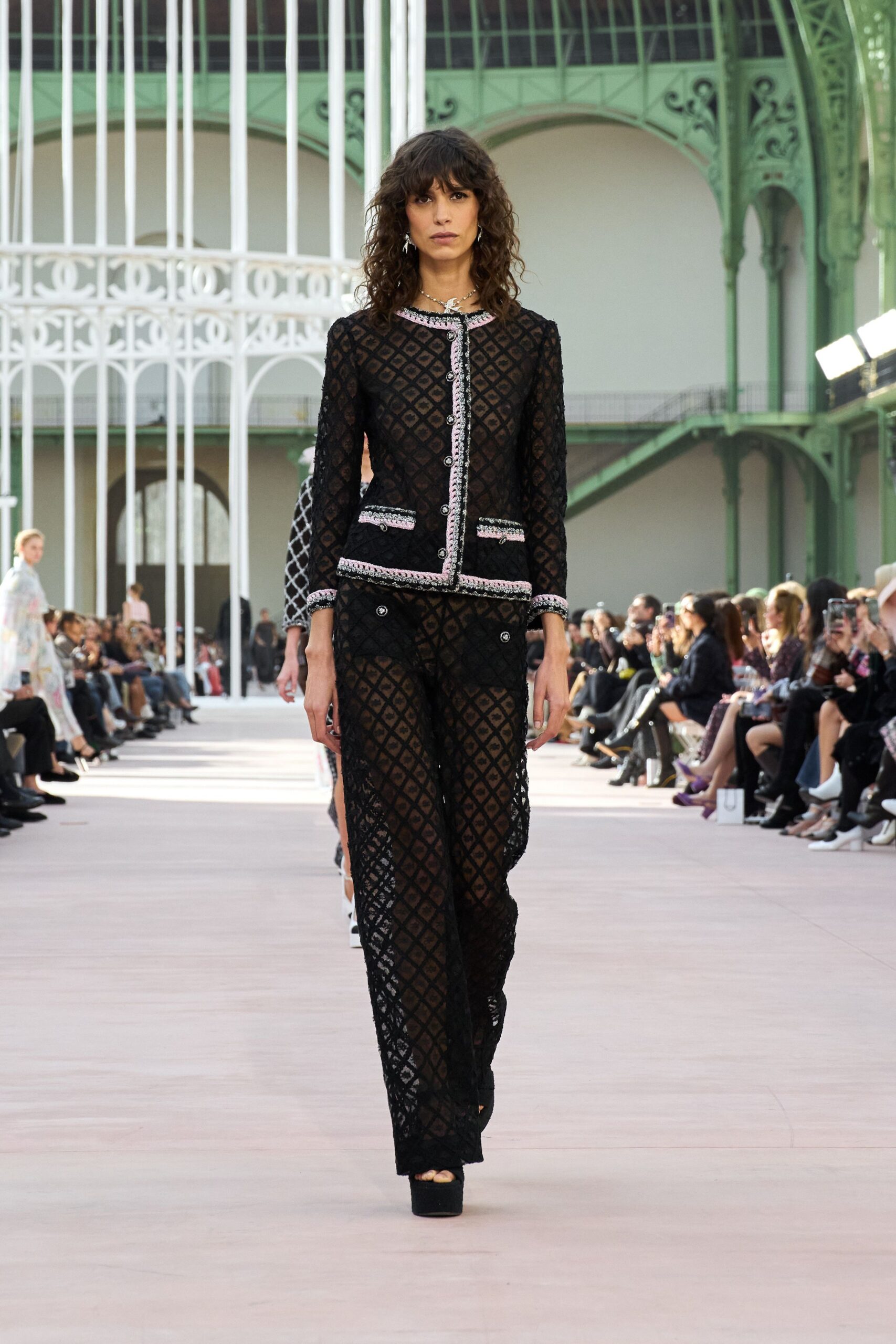 black lace fitted suit