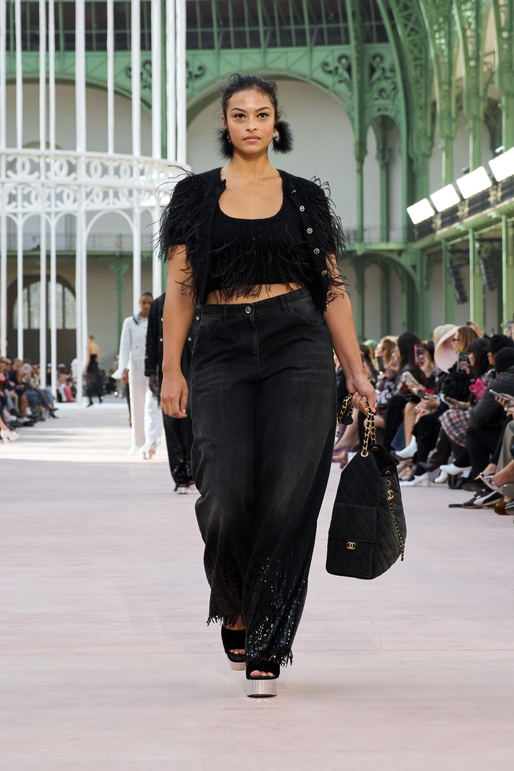 black denim relaxed wide-leg pants