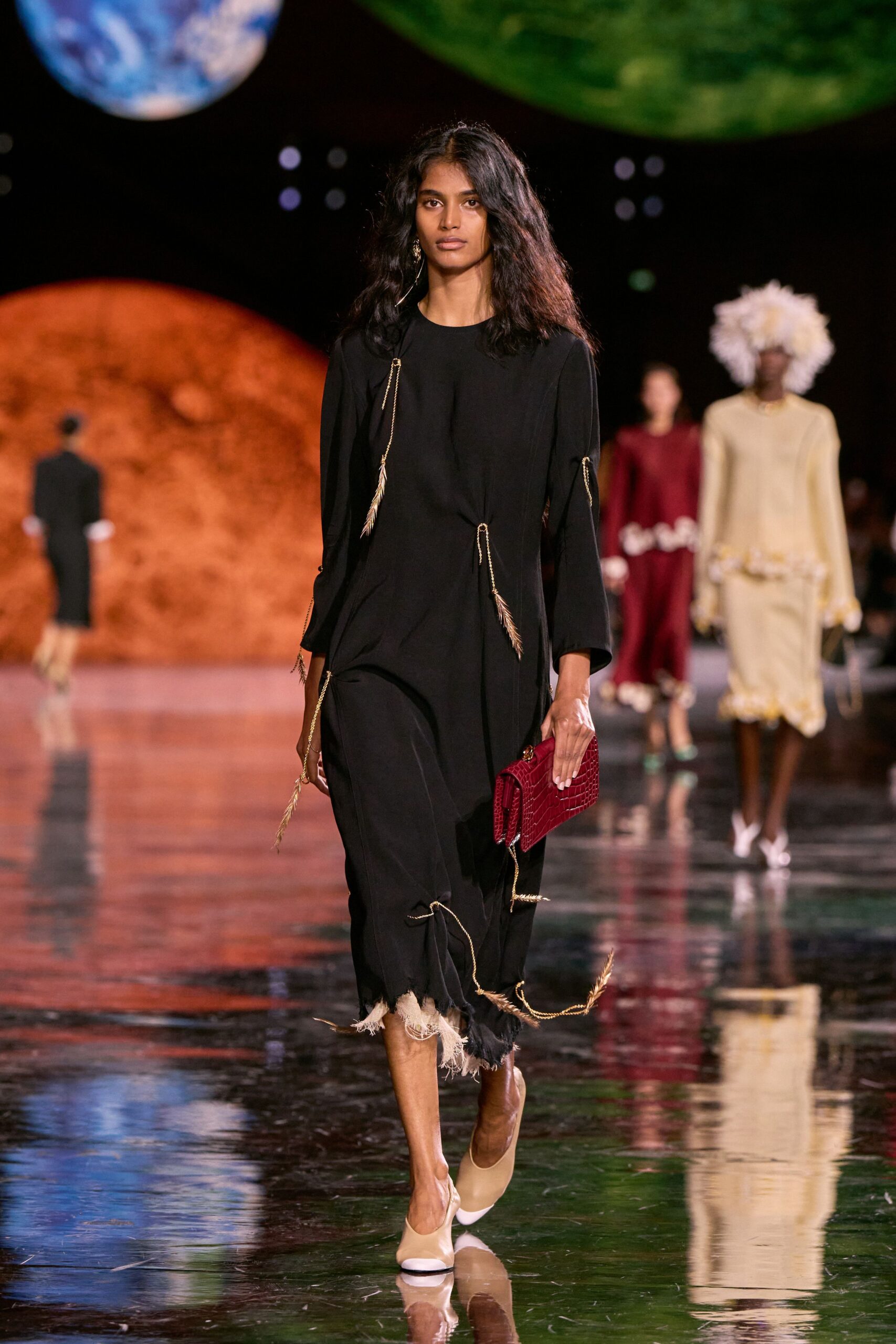 black relaxed midi dress with fringes
