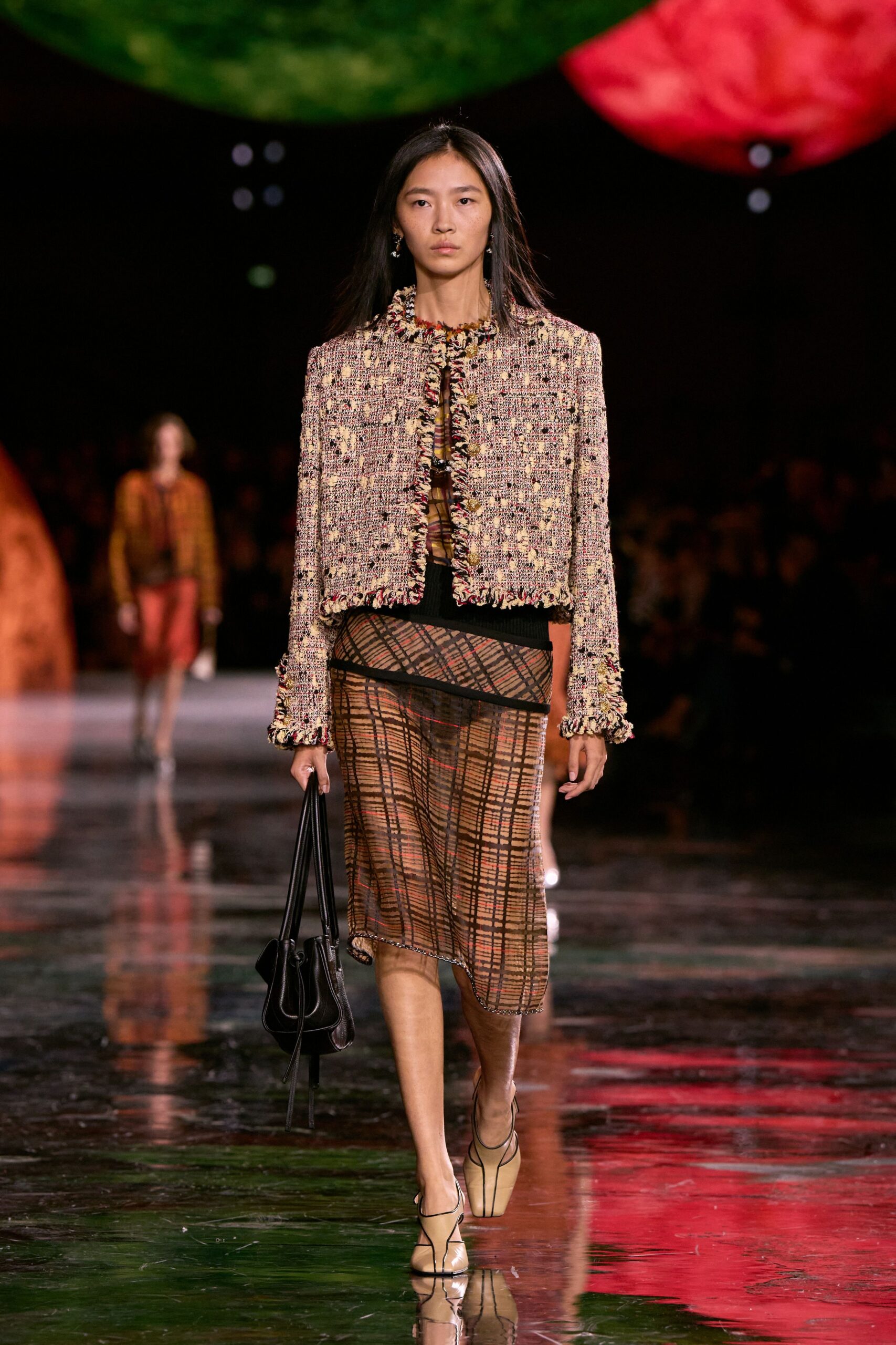 multi tweed long-sleeve collared fitted buttoned jacket