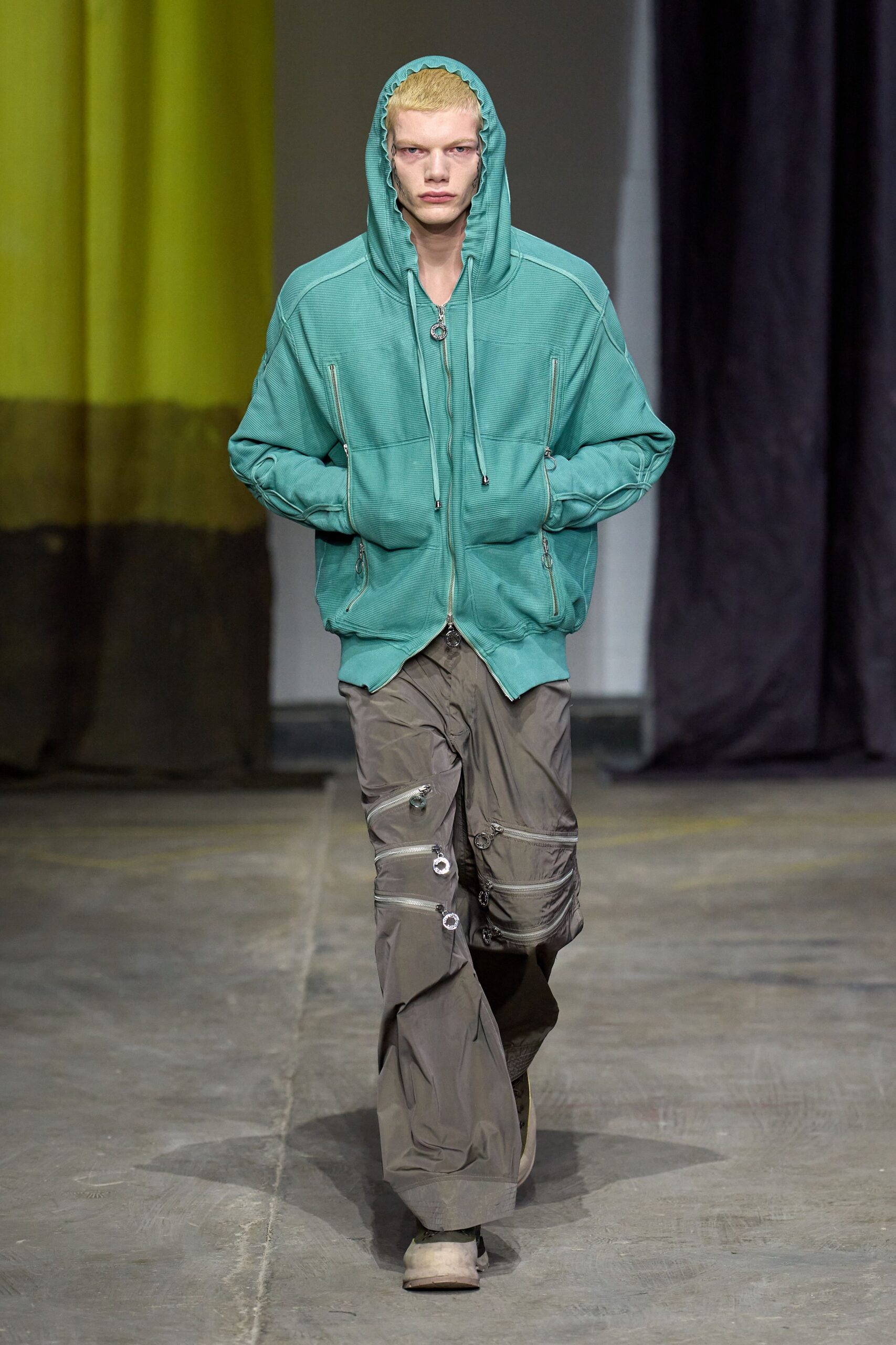 teal cotton long-sleeve hooded relaxed zippered hoodie