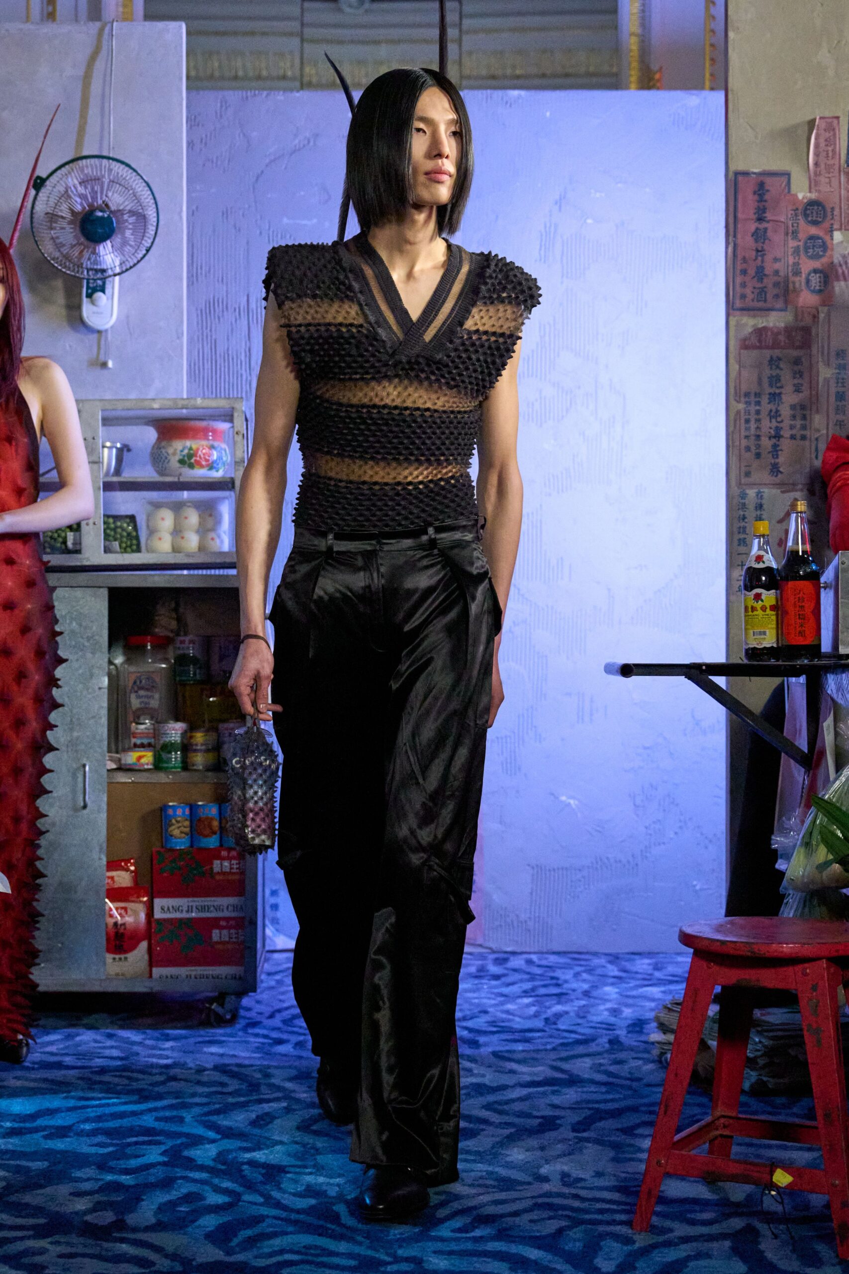 black mesh sleeveless v-neck fitted layered top