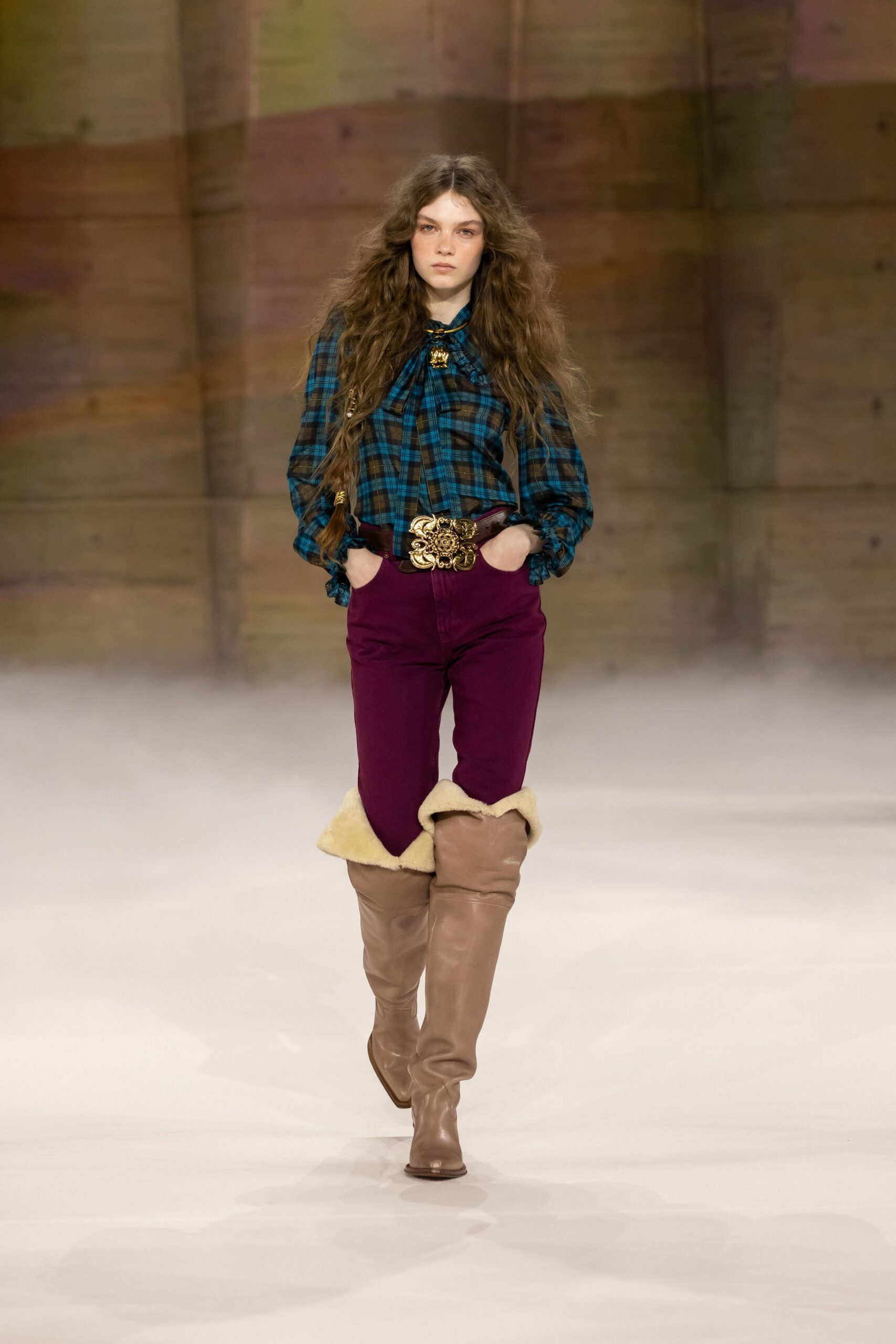 purple cotton fitted high-waisted straight-leg pants