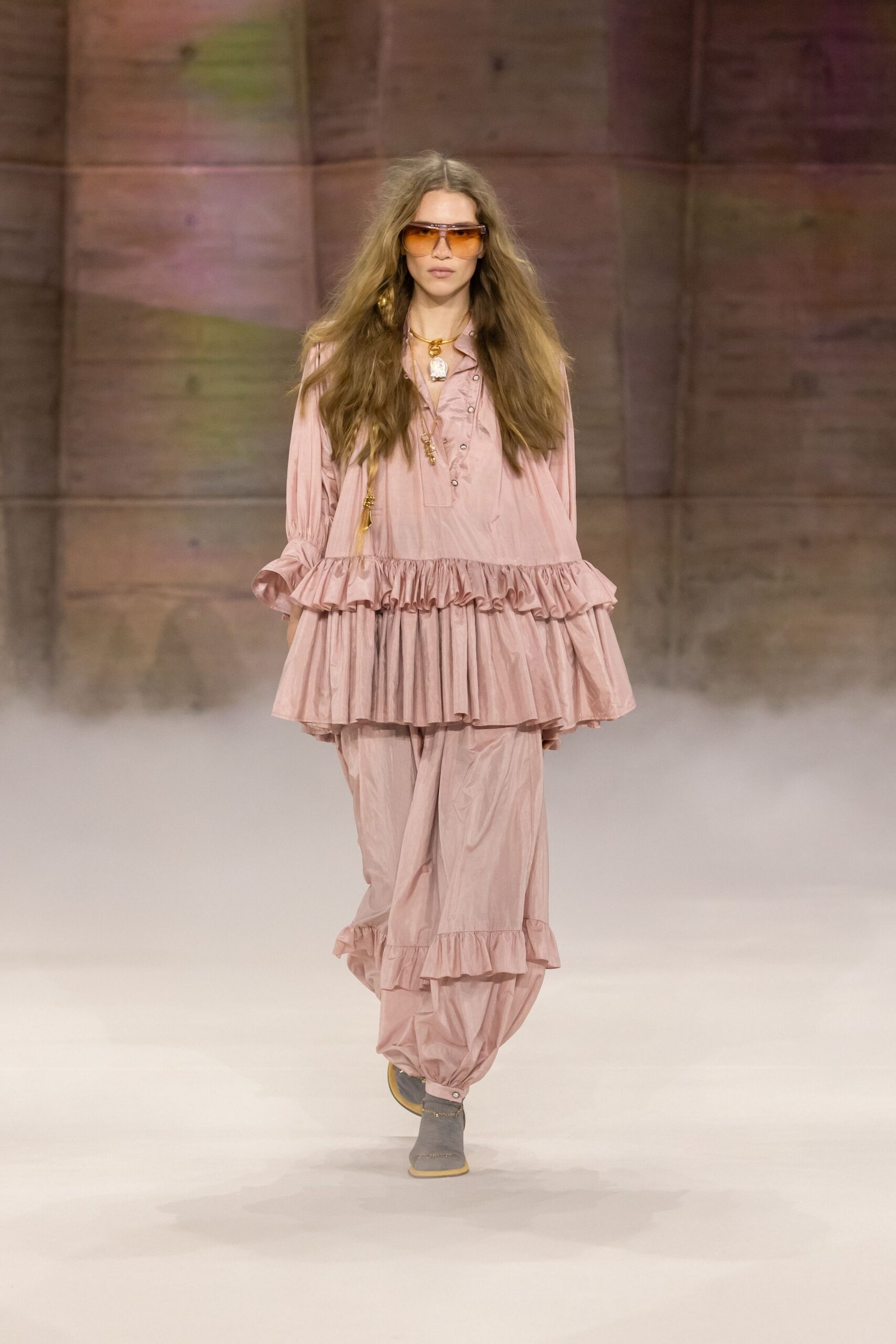 pink silk relaxed pleated pants