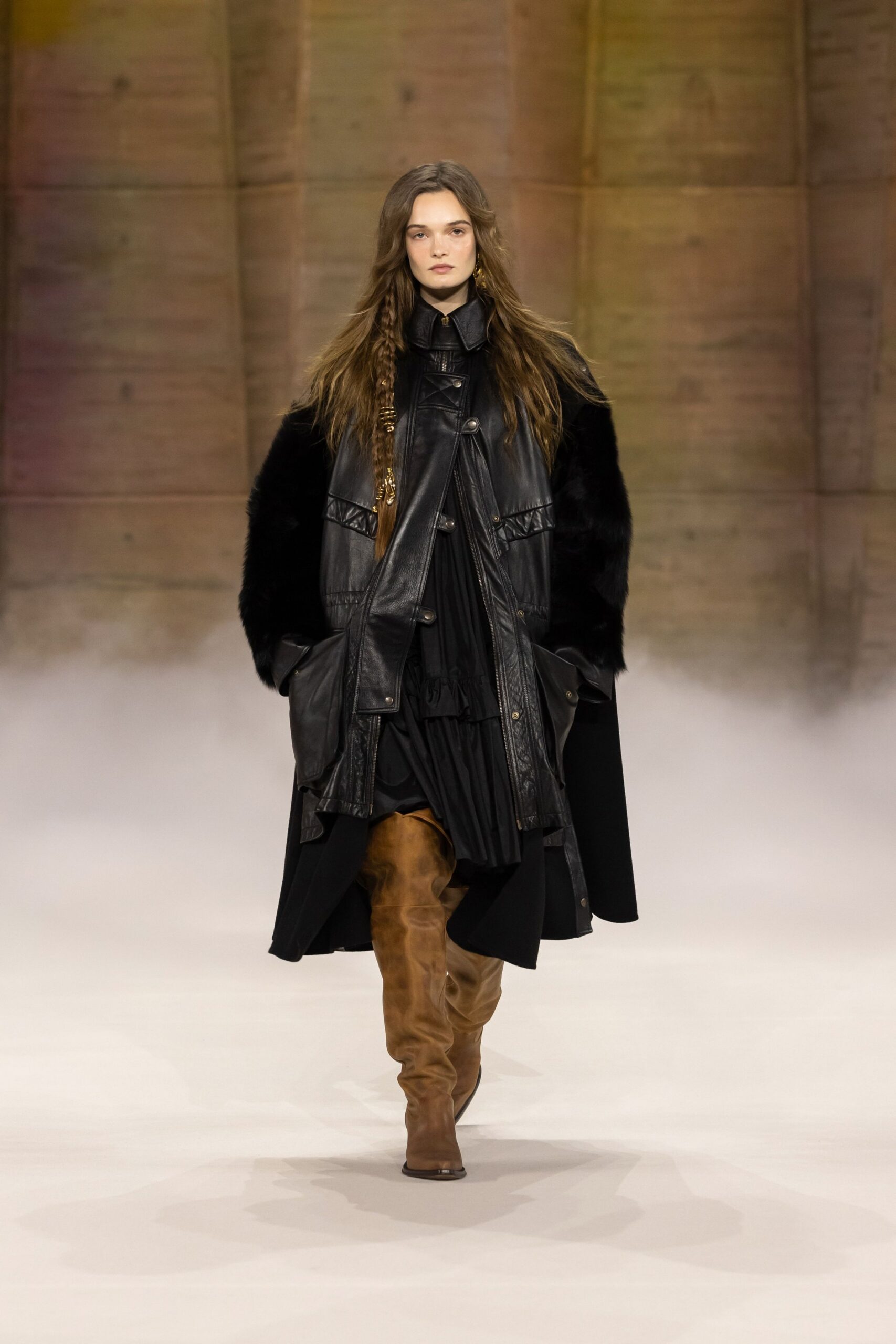 black leather coat and dress