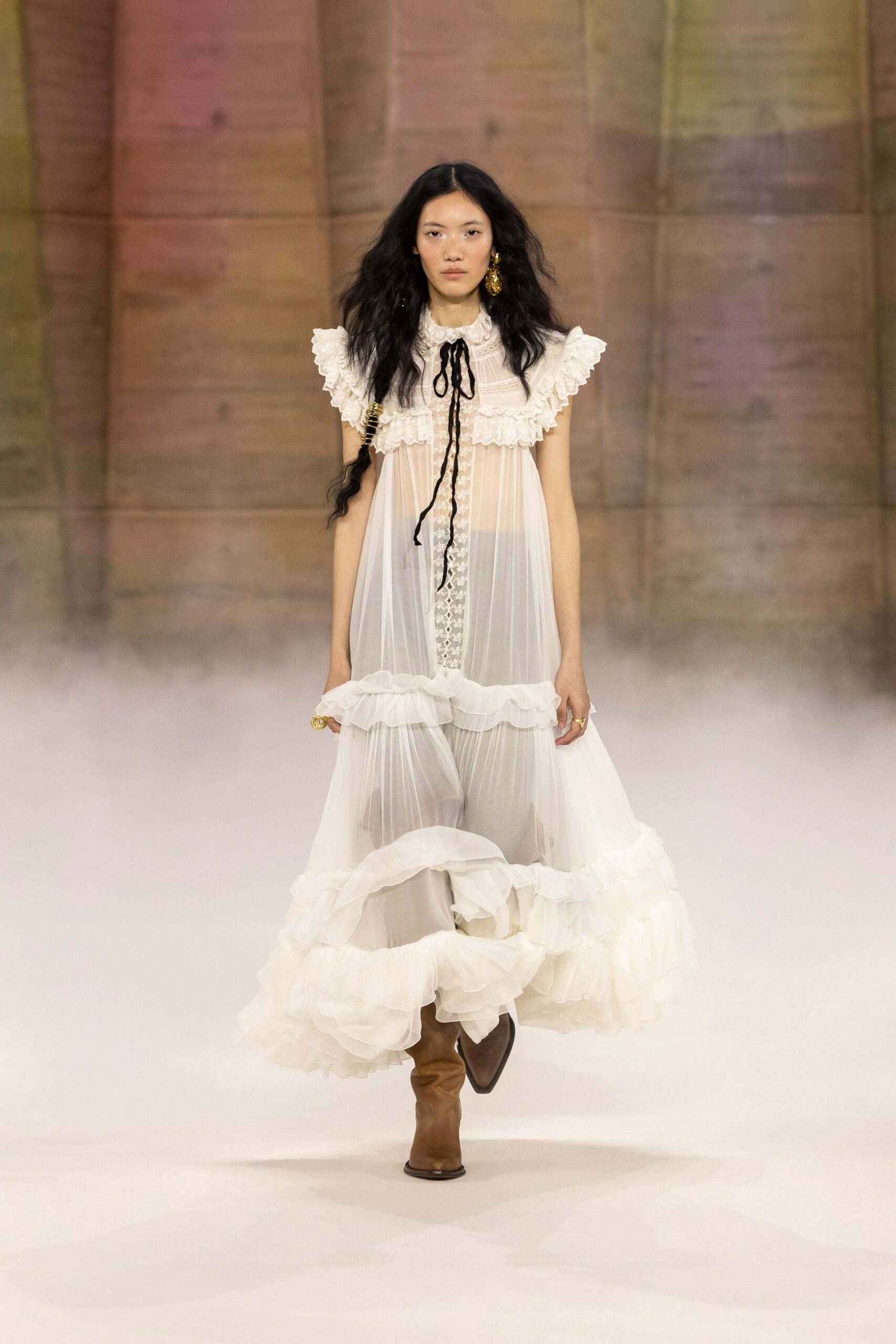 white chiffon sleeveless v-neck relaxed ruffled tiered dress