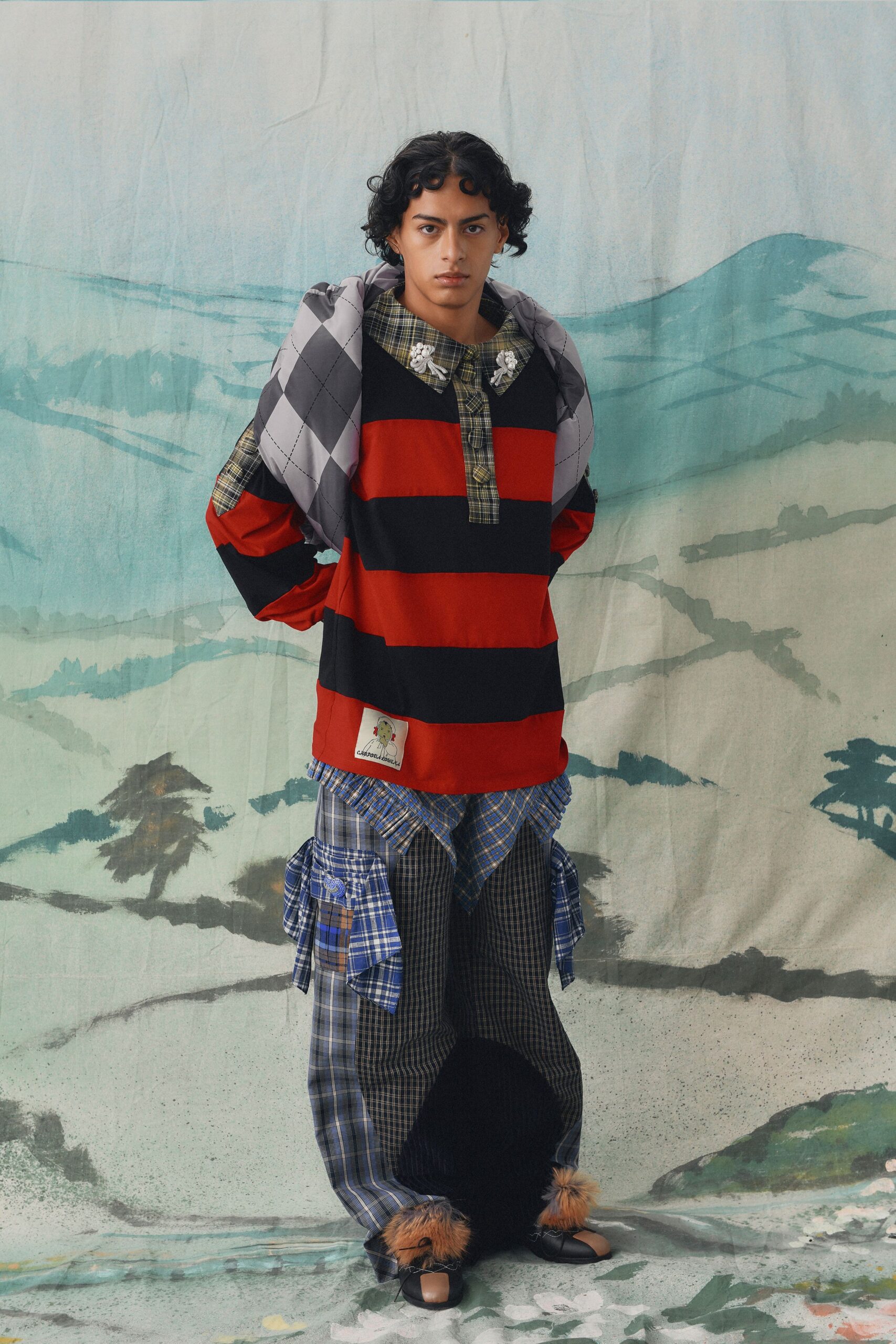 relaxed striped shirt with checked pants