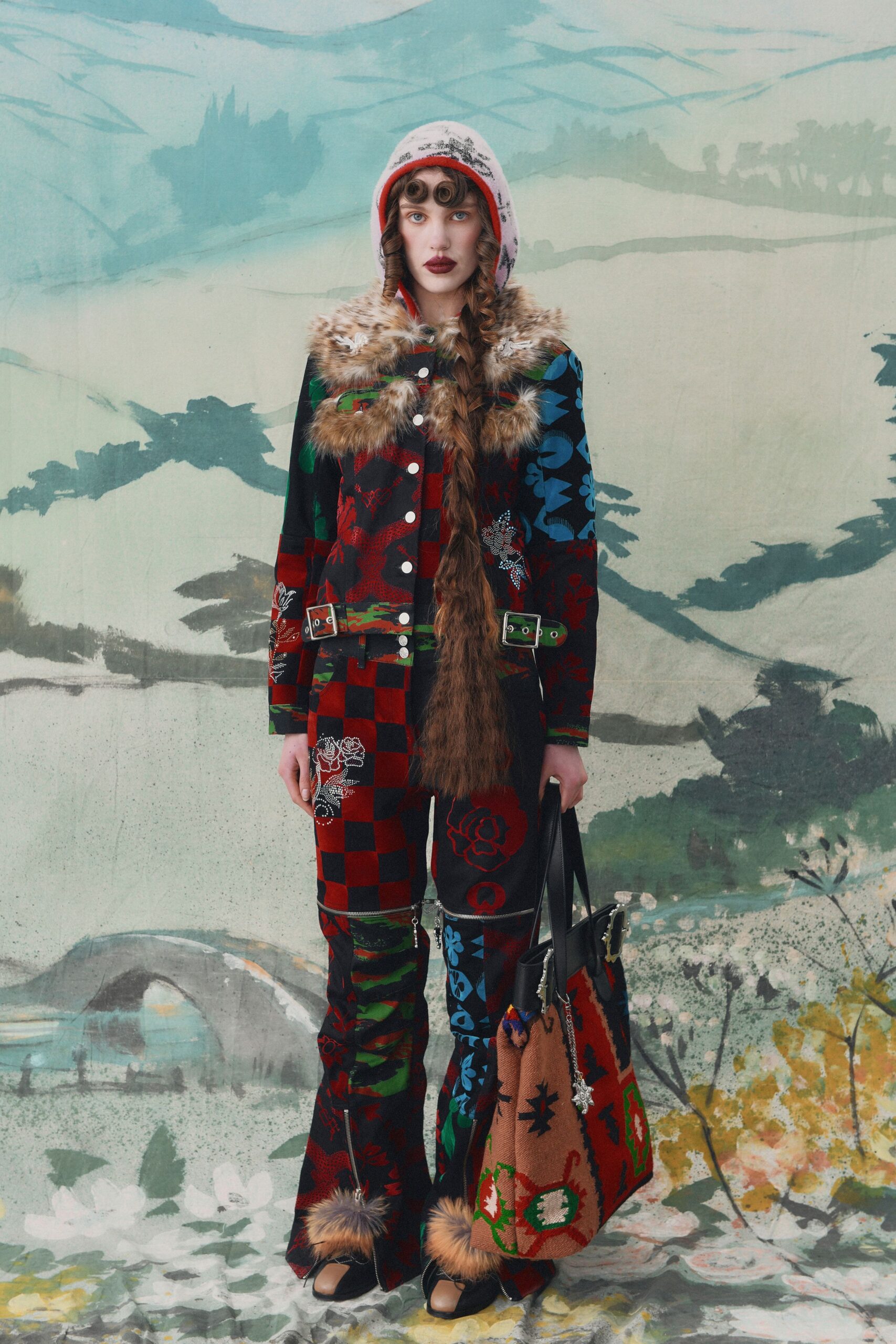 embroidered flared pants and jacket