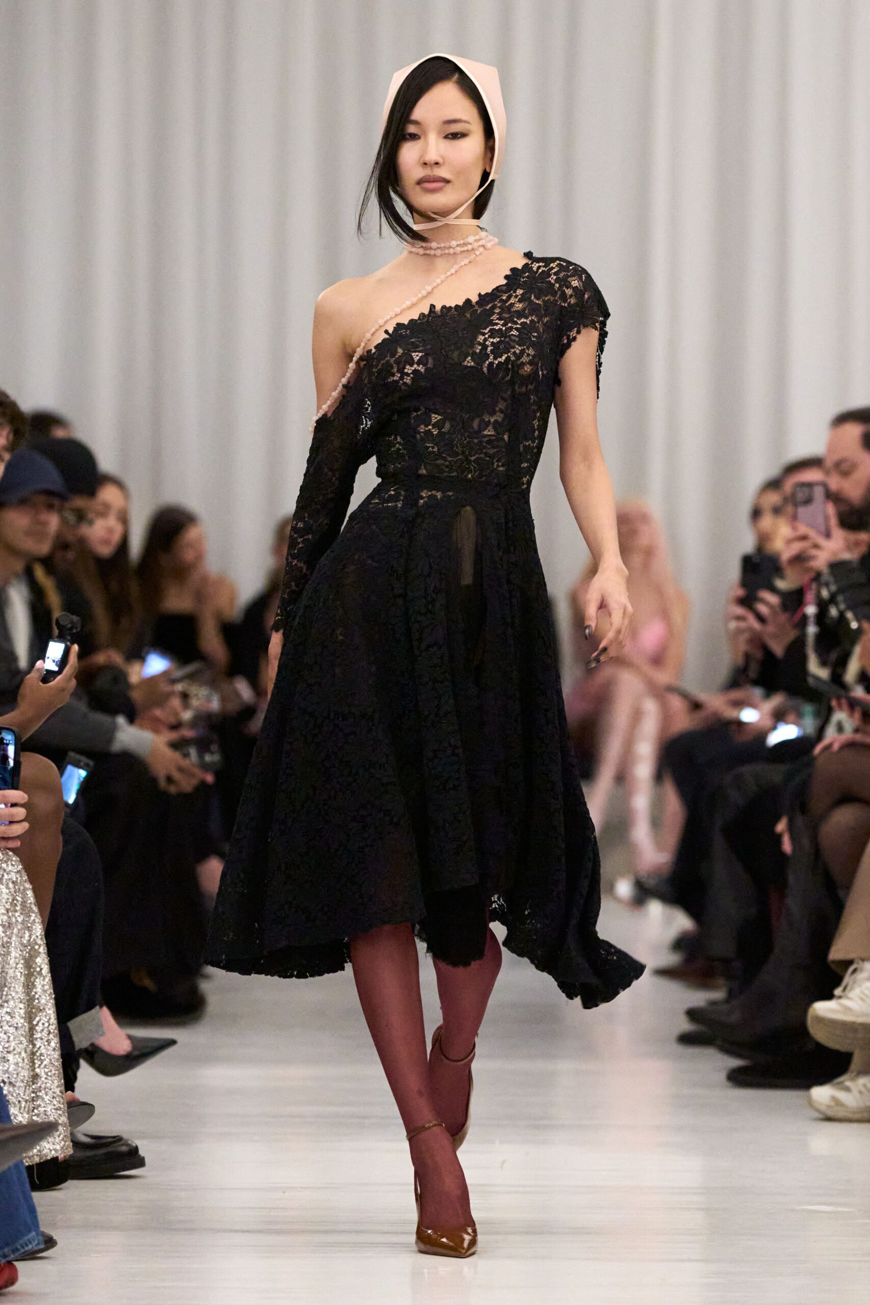 black lace sleeveless off-shoulder fitted draped tiered dress