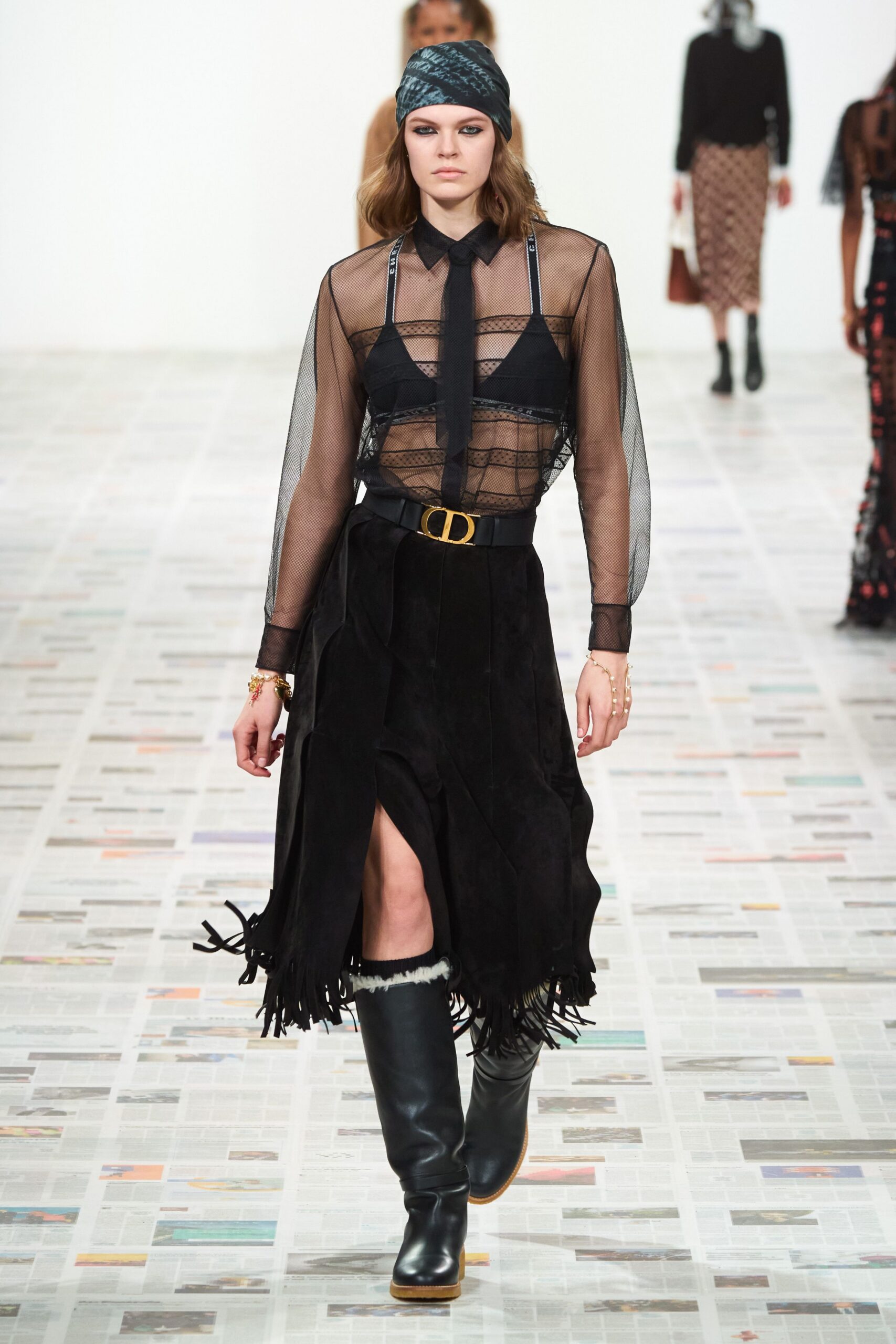 black suede asymmetric slit fitted fringed midi skirt