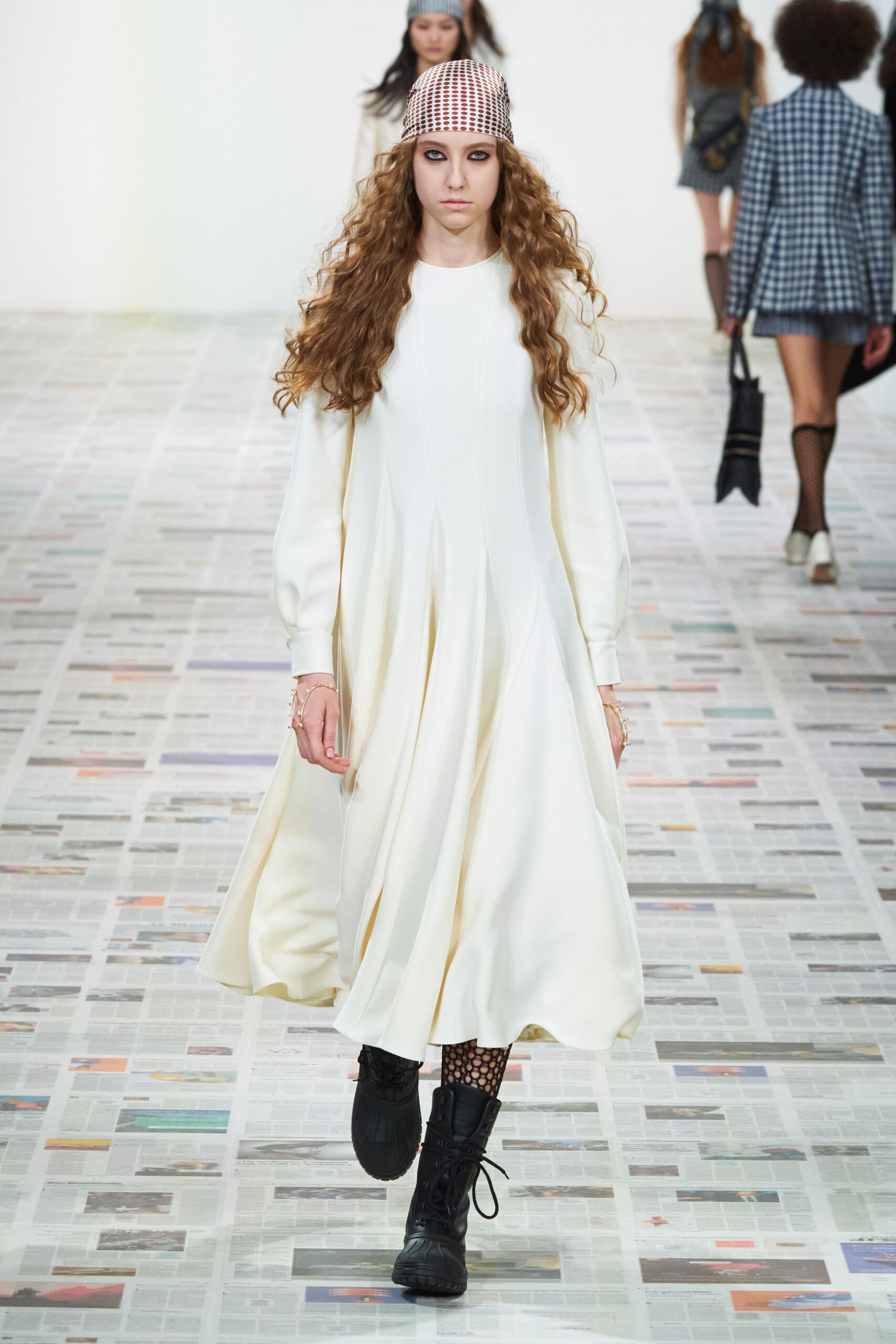 white cotton long-sleeve collared relaxed pleated midi dress