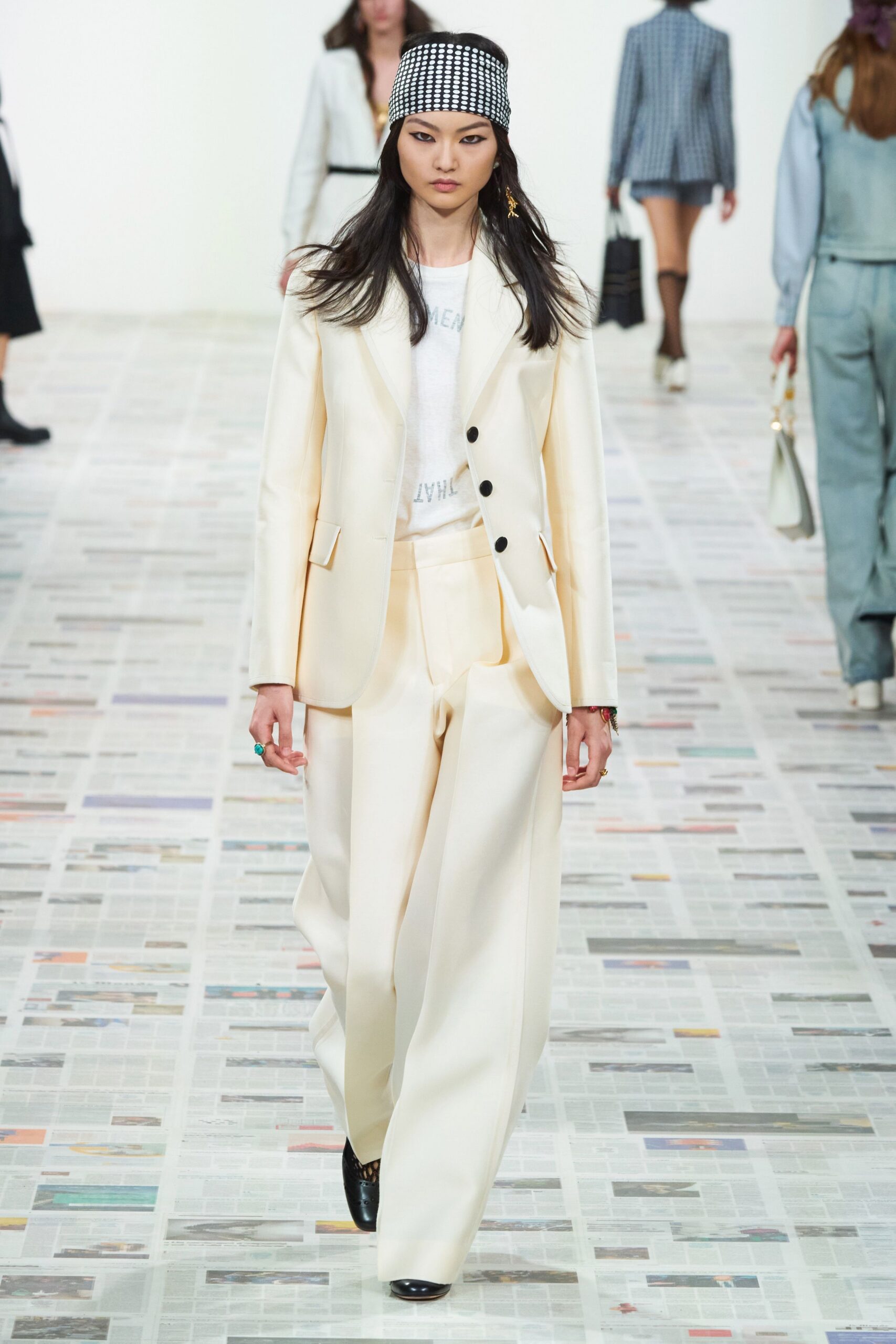 ivory relaxed suit with t-shirt