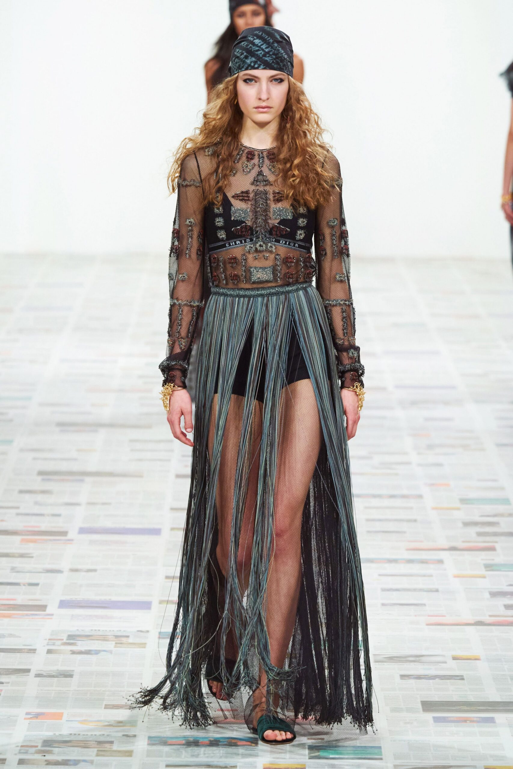 multi silk fitted high-waisted tiered flowing skirt