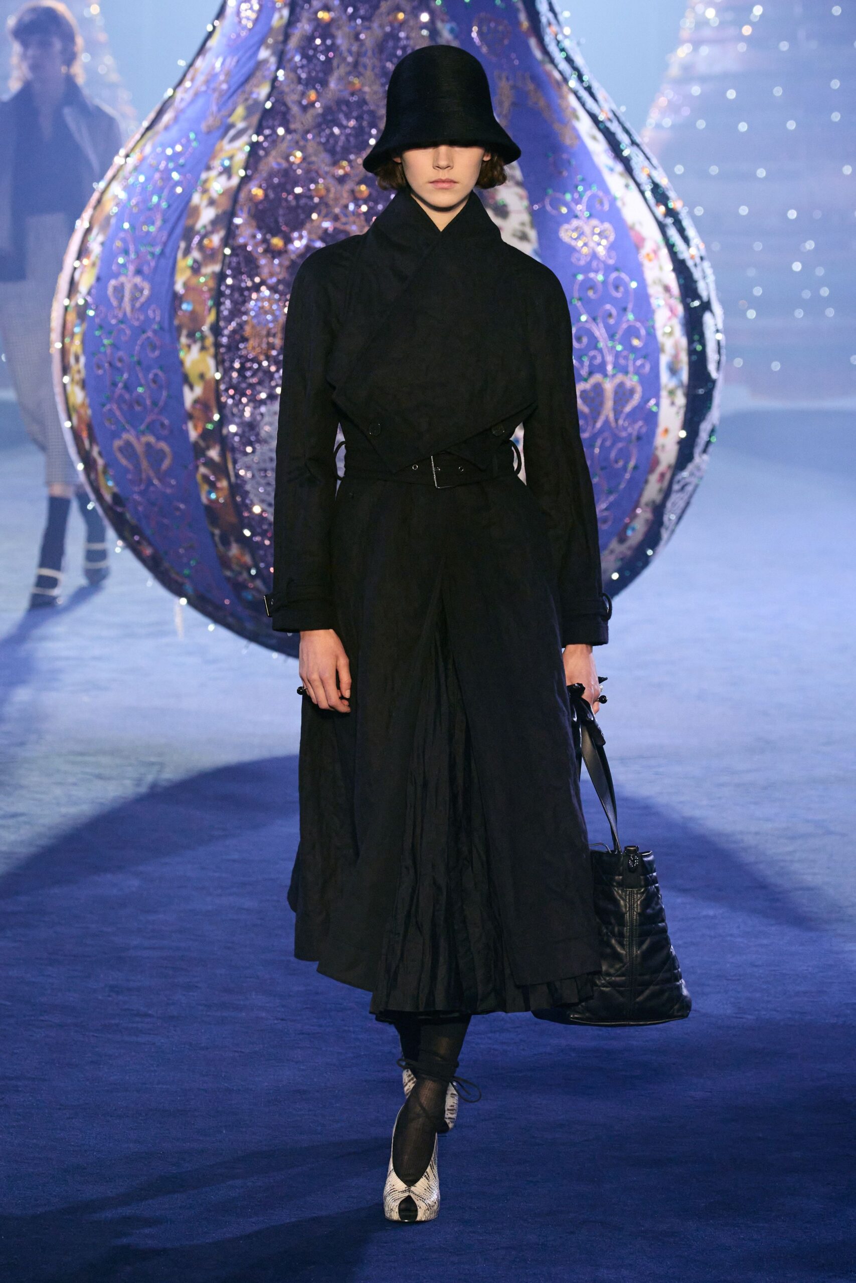 black silk belted coat