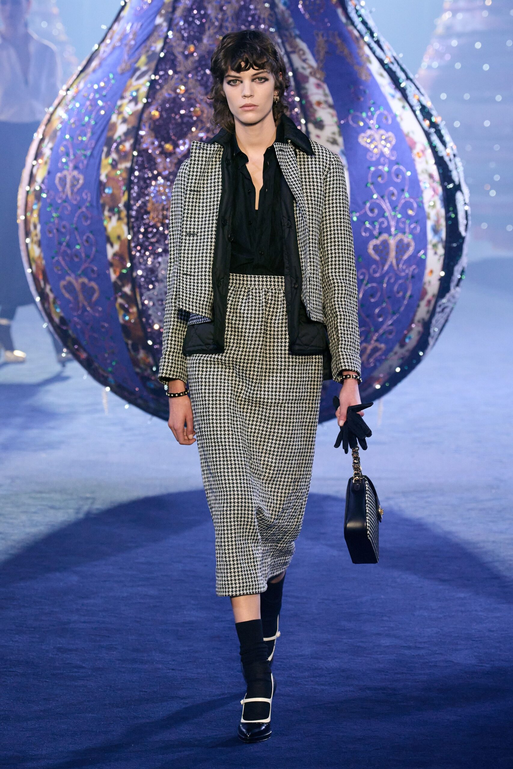 black and white checked jacket and skirt
