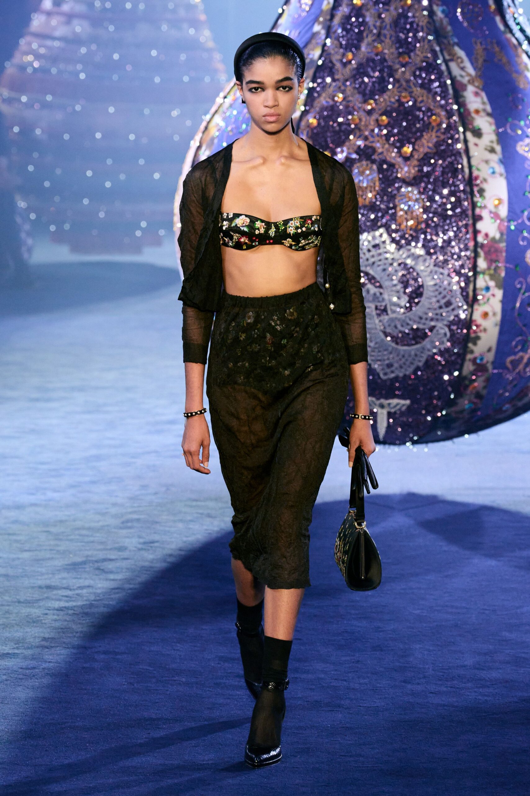 black lace top and skirt