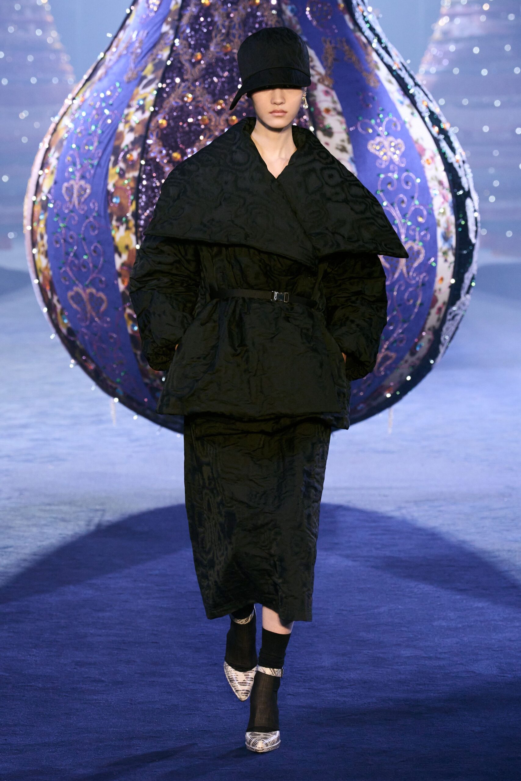 black oversized quilted coat