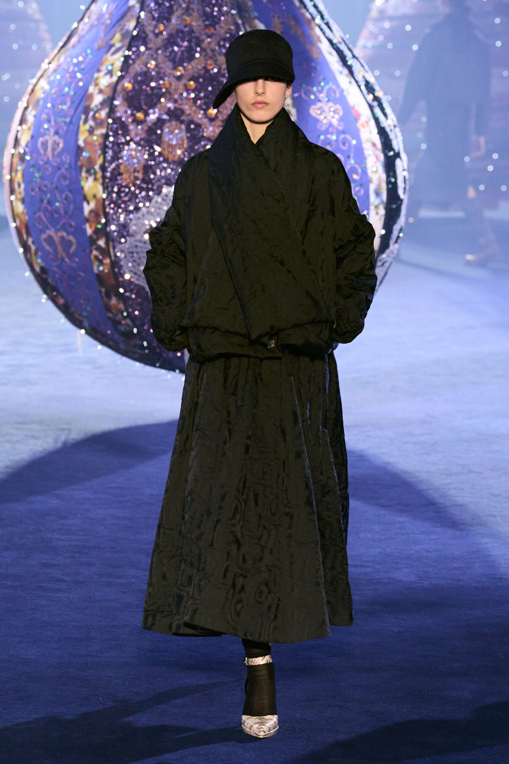 black quilted coat with hat