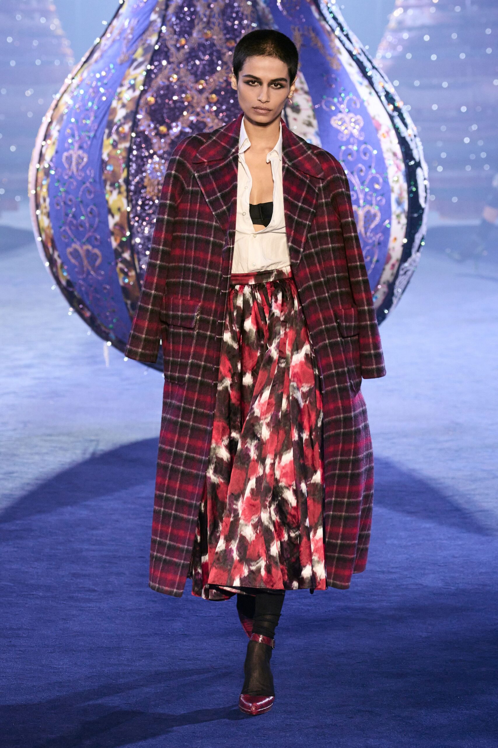 plaid coat with flared skirt