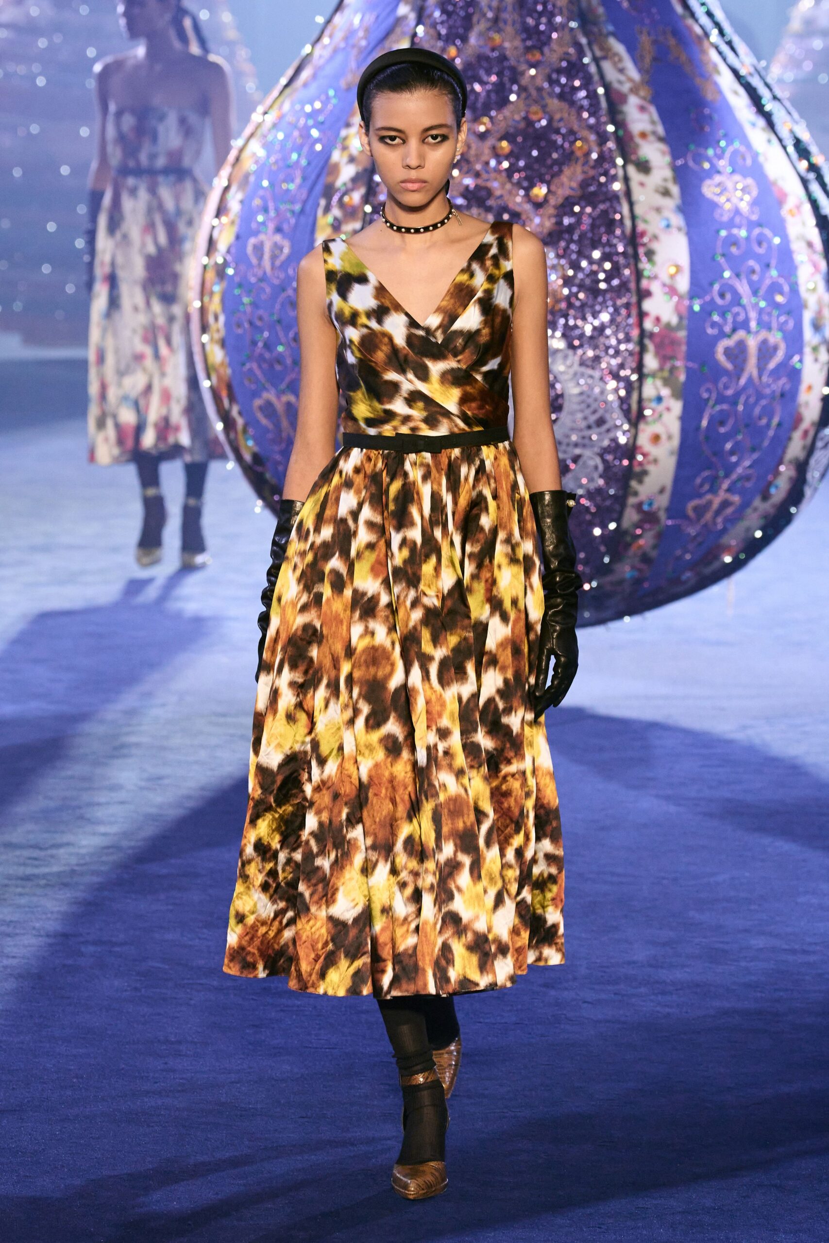floral midi dress with gloves